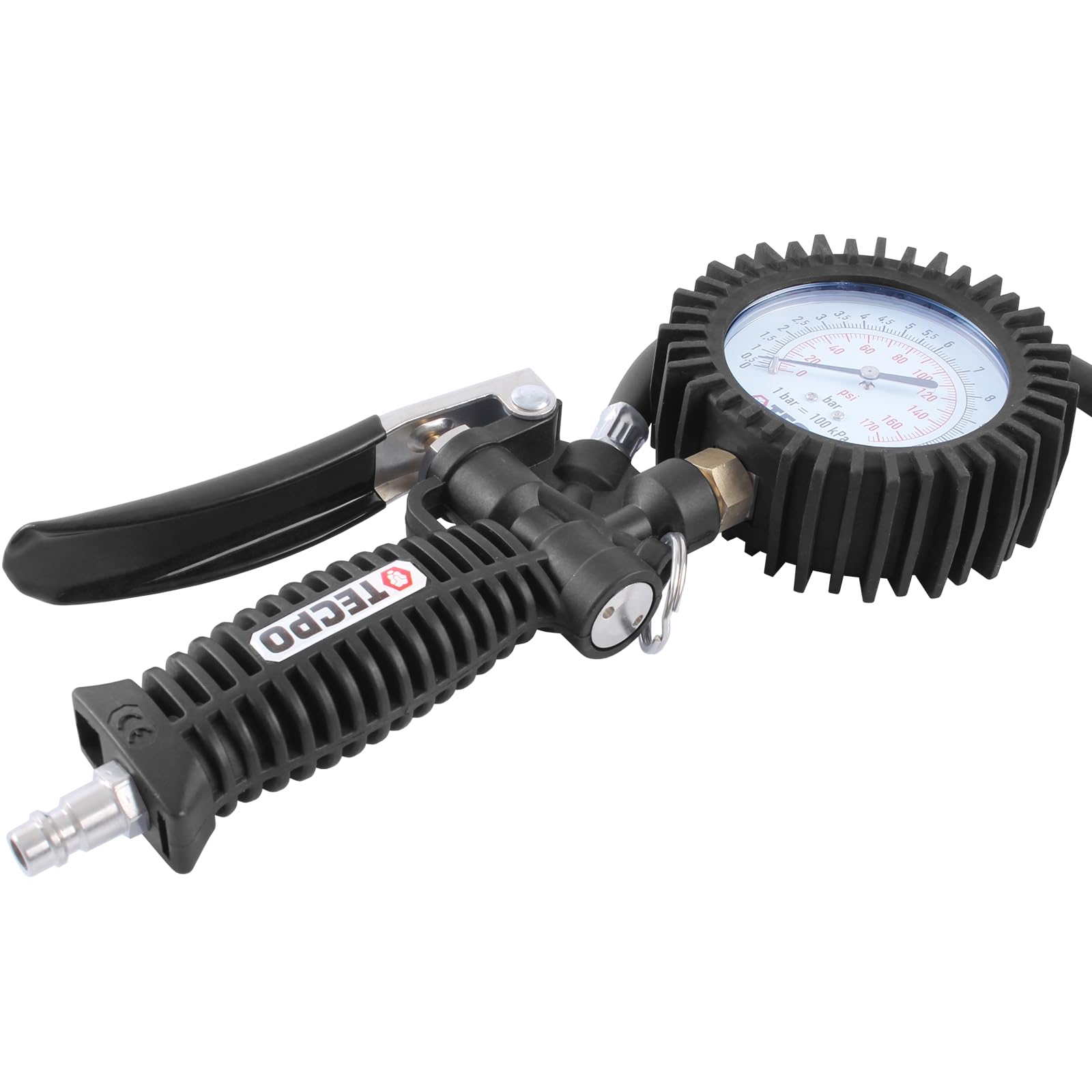 TECPO Druckluft Reifenfüller 0-12 Bar Reifenfüllpistole 0-170 PSI Reifen Messgerät 1/4 Luftdruck Anschluss
