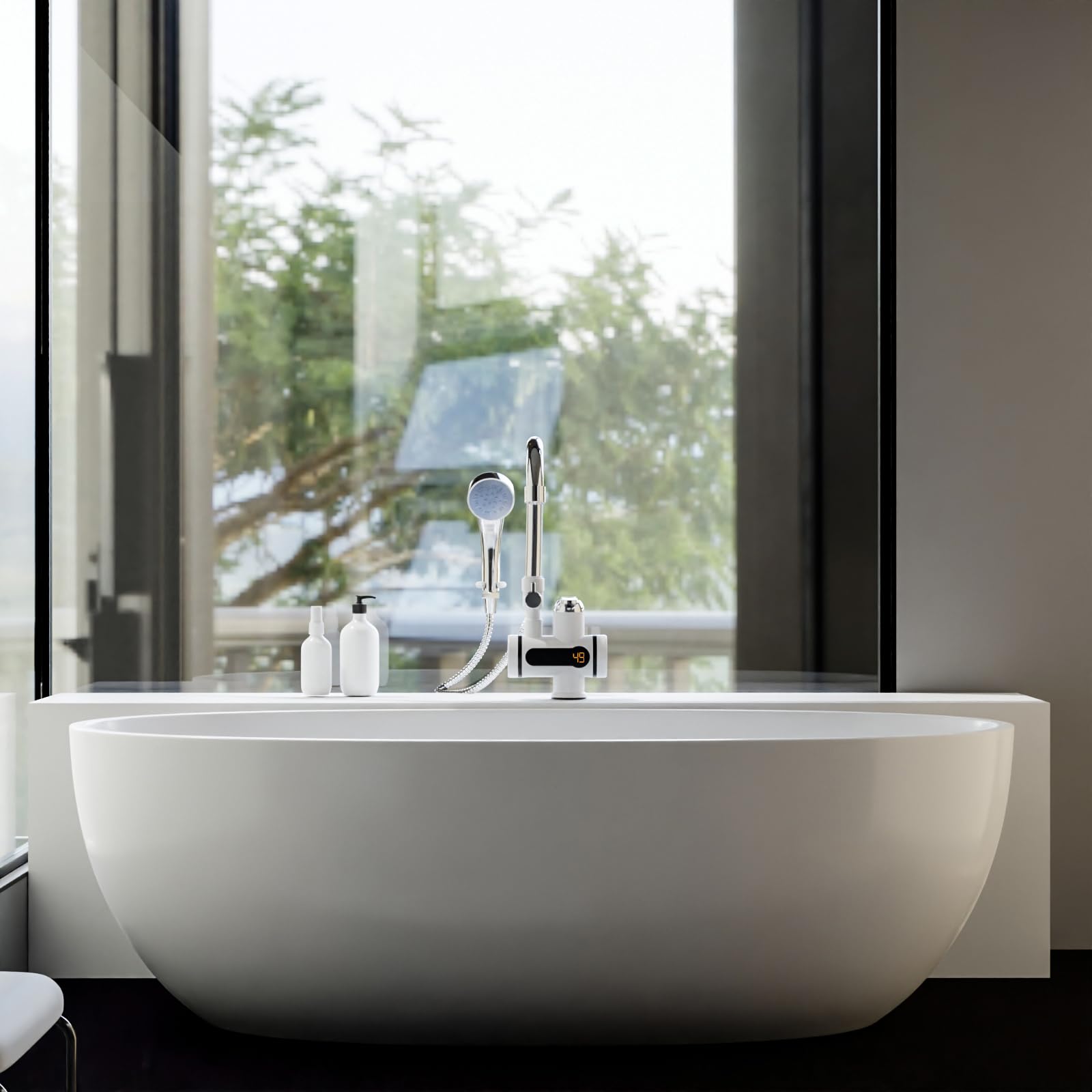 LANMOU Cuisine Electrique Chauffe-Eau Robinet d'eau Chaude et Froide à Double Usage Instantanée Chauffe Robinet 220V 3000W avec Affichage de la Température et Douche Amovible Tete Electrique