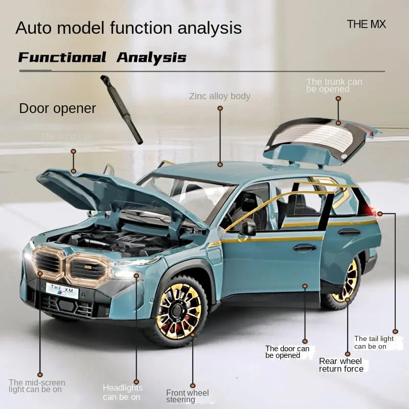 Image of 1:24 B.M.W XM SUV Diecast Alloy Model Car - Pull Back Toy Vehicle with Sound, Lights, Openable Doors - Metal Sports Car Toy Gift for Boys & Kids (White)