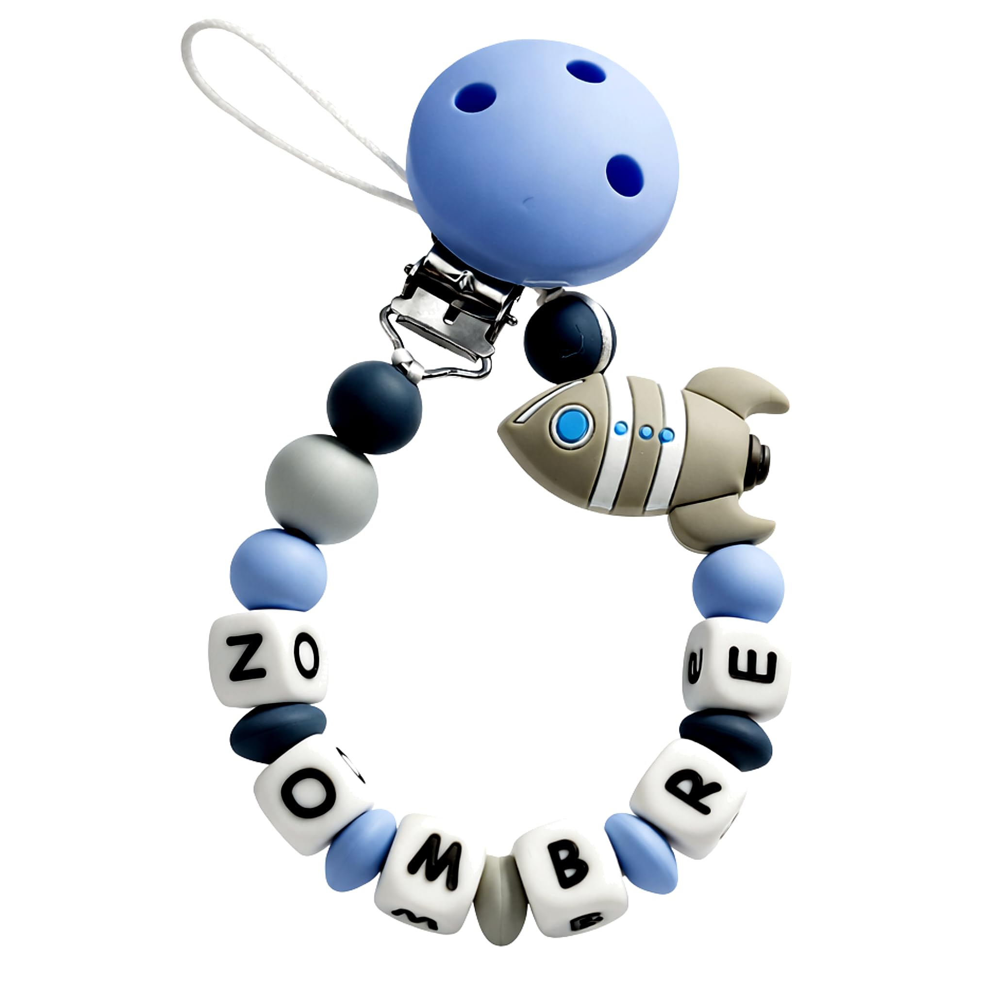 PEQUEANDO Sujetatetinas Cadena Personalizada con Nombre Hecho a Mano en España Chupetero de una Sola Pieza Regalo para Nacimiento y Baby Shower | Mas modelos (Pack Portachupete Azul) — view 6