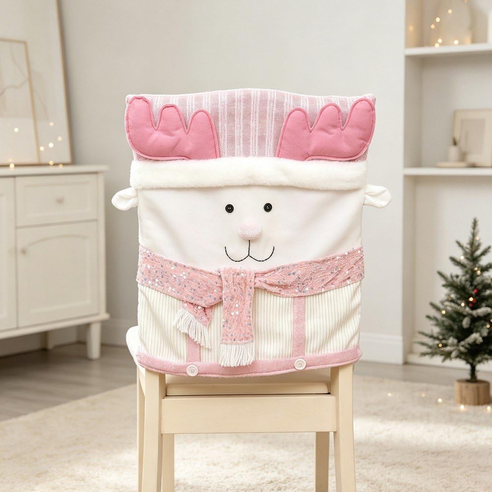 6 Pezzi di Coprisedie Natalizie Rosa con Babbo Natale, Coprischienale/coprisgabello per Sala Pranzo, Banchetti E Decorazioni Natalizie