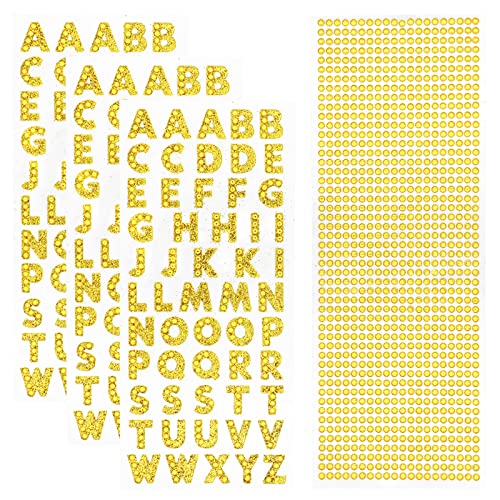 3 Sheets Glitter Alphabet Stickers and 1 Sheet Rhinestones Sticker Adhesive Rhinestone Letter Stickers for Decoration, Scrapbooking and DIY Crafts (Gold)