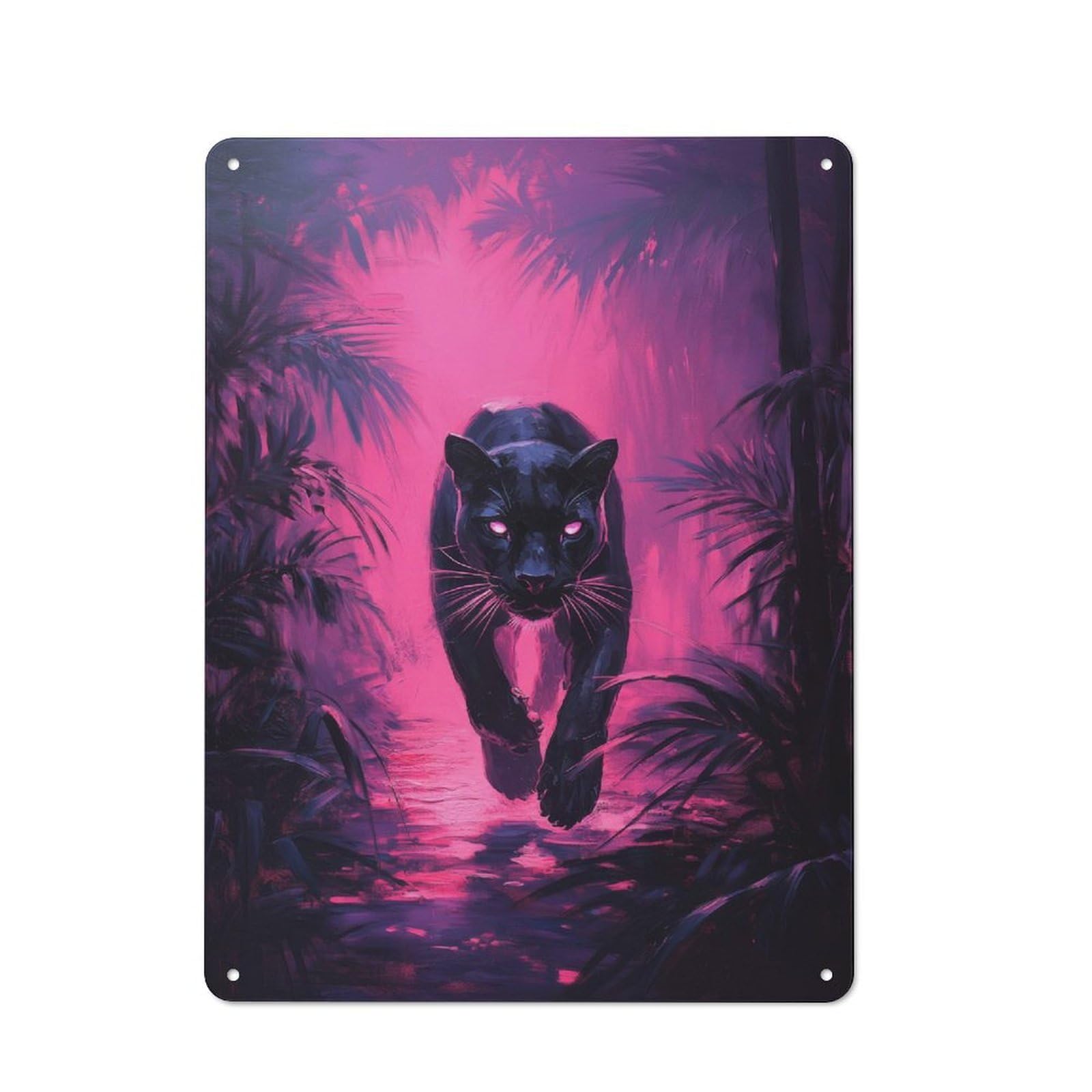 Junmoney Black Panther In Neon Jungle Retro-Style Tin Sign 40X30cm For Living Room Or Hallway, For Home Wall Decor Collectors Refreshing A Room In Autumn