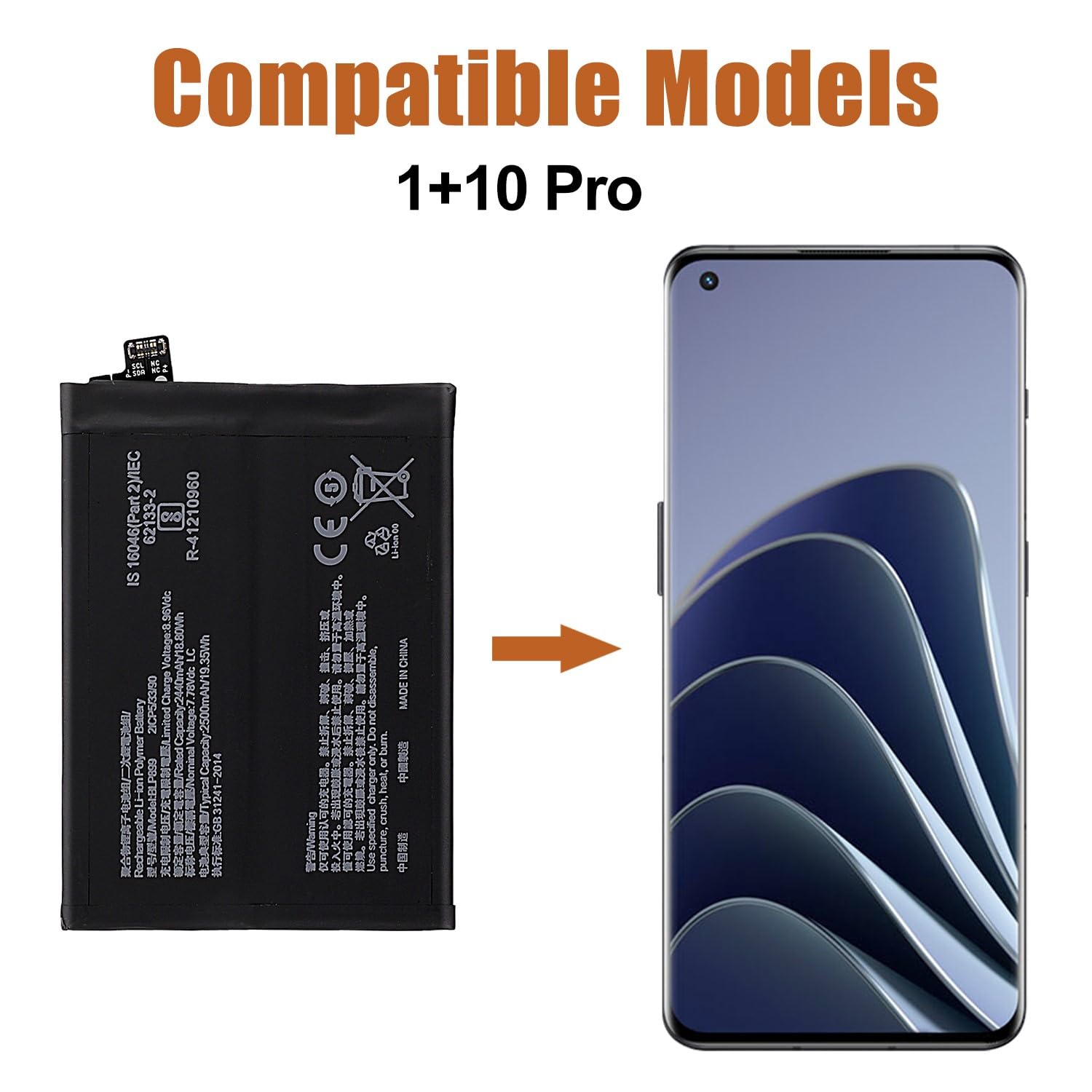 Duotipa 2440 mAh nowy akumulator zamienny BLP899 kompatybilny z OnePlus 10 Pro z zestawem narzędzi naprawczych