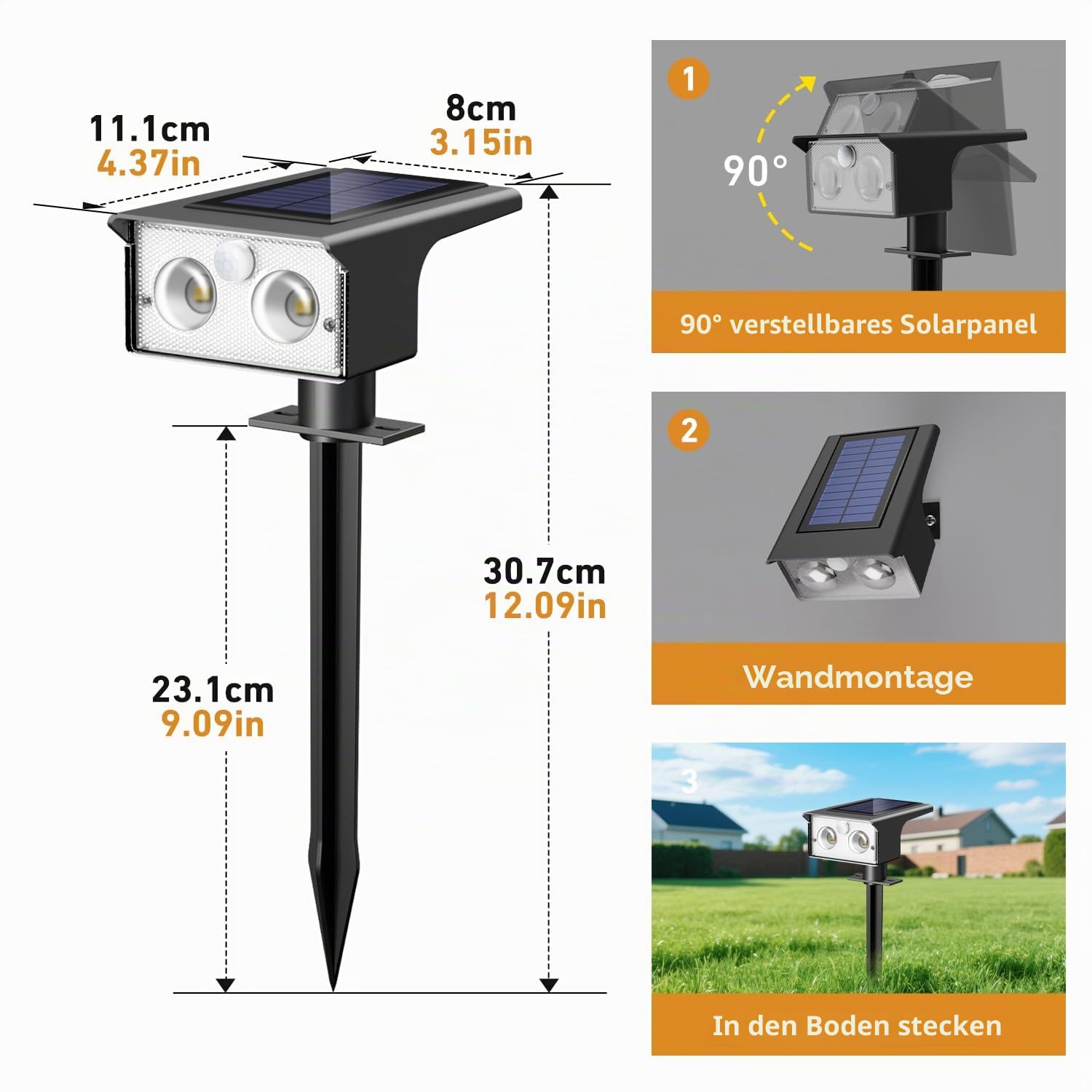 btfarm 8 Stück Solarlampen für Außen mit Bewegungsmelder, 3 Modi Solarstrahler für Außen Garten IP65 Wasserdicht Led Solar Strahler, 6500K Solarleuchten Aussen für Eingang Terrasse Treppe, Kaltweiß