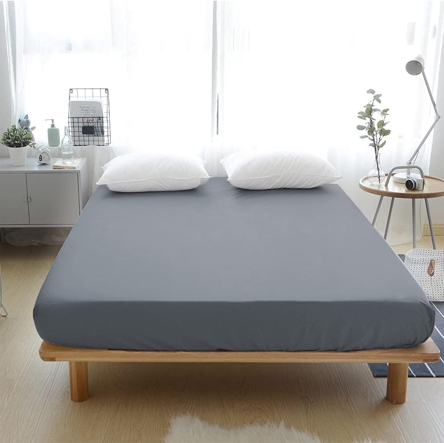 Grounding Sheets,10% Silver Grounding Bed Sheets Queen Size Grounding Sheet with Grounding Wire, Grounding Fitted Sheets for Reduce Stress (60 x 80 x 14 inches)