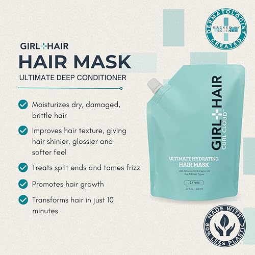 Miniatura 3 de GIRL+HAIR Bolsa para mascarilla capilar de acondicionamiento profundo, aceite de pimiento hidratante y aceite de ricino para cabello seco y dañado,