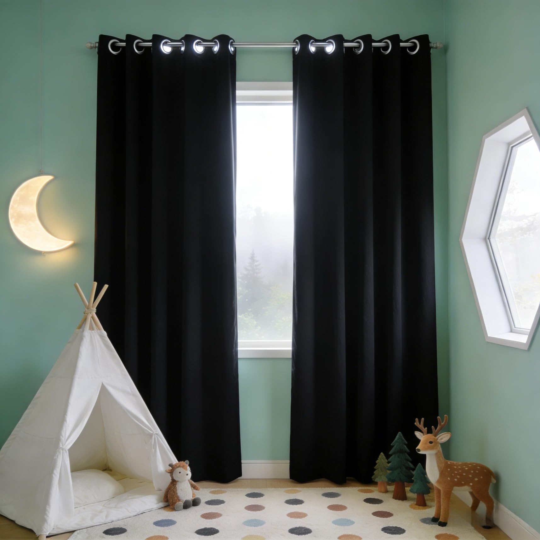 Rideaux Occultants 120 x 260 cm Isolant Anti Chaud, Phonique Anti Bruit, Contre Le Froid Rideau avec Œillets 1 Pièces pour Salon, Balcon, Chambre Moderne, Noir