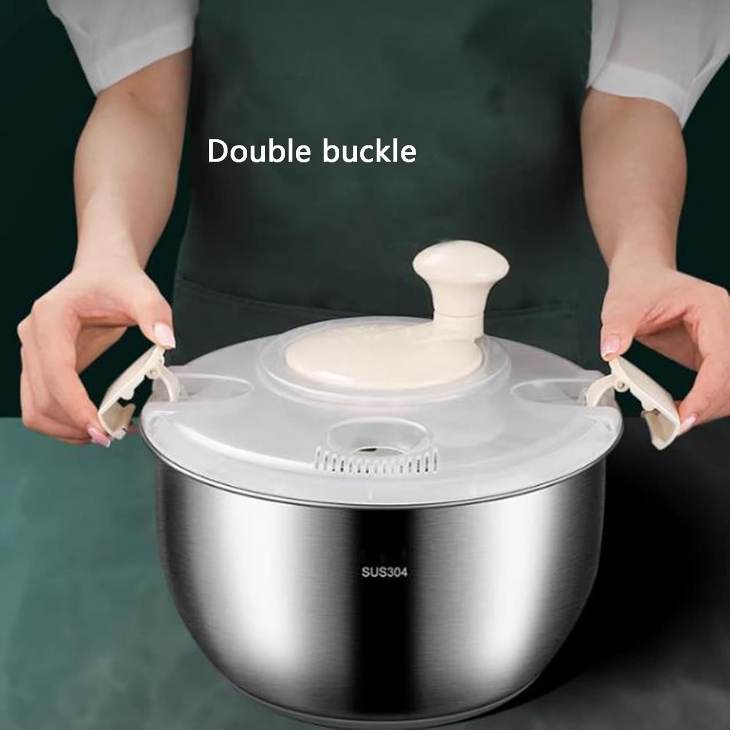 Lavadora de verduras de acero inoxidable y centrifugador de ensalada con base antideslizante y giro manual para cocinas domésticas y comerciales