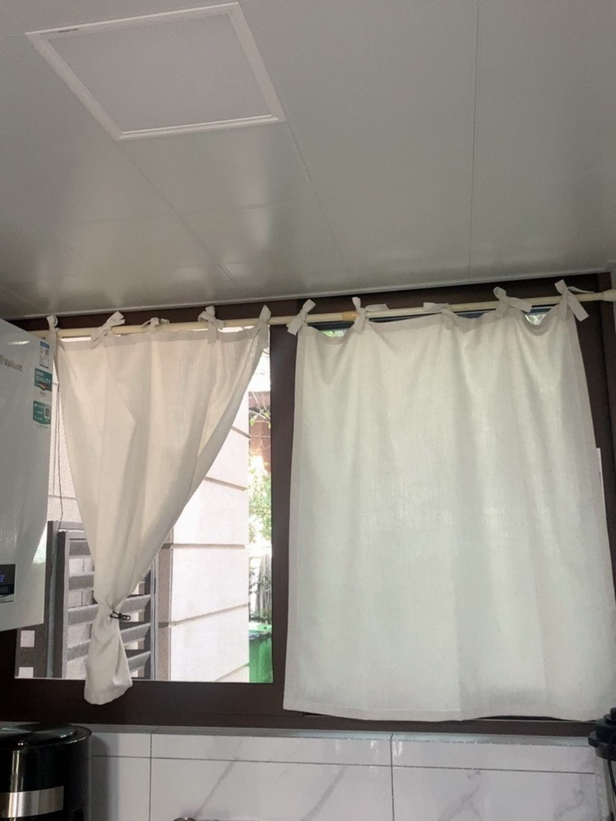 Tenda Cucina Rustica Beige - Mezza Tenda In Cotone E Lino Floreale Per Finestre Piccole - Foto 9