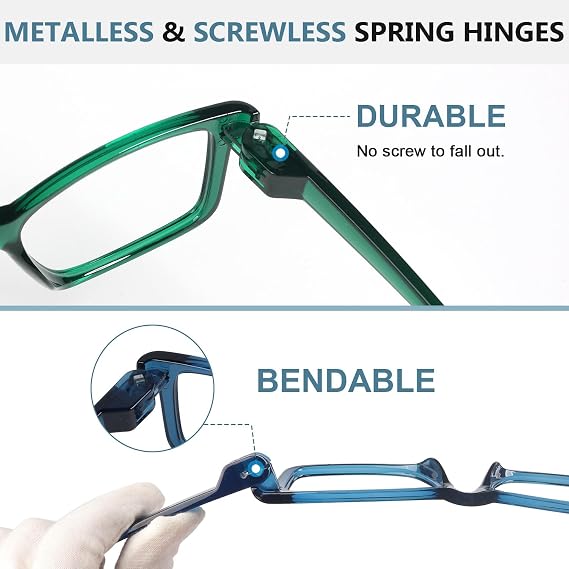 GUD Oversized Reading Glasses for Men Women 6 Pack Large Frame Metalless Screwless Spring Hinges Readers +2.00