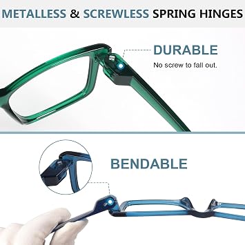 GUD Oversized Reading Glasses for Men Women 6 Pack Large Frame Metalless Screwless Spring Hinges Readers +2.00