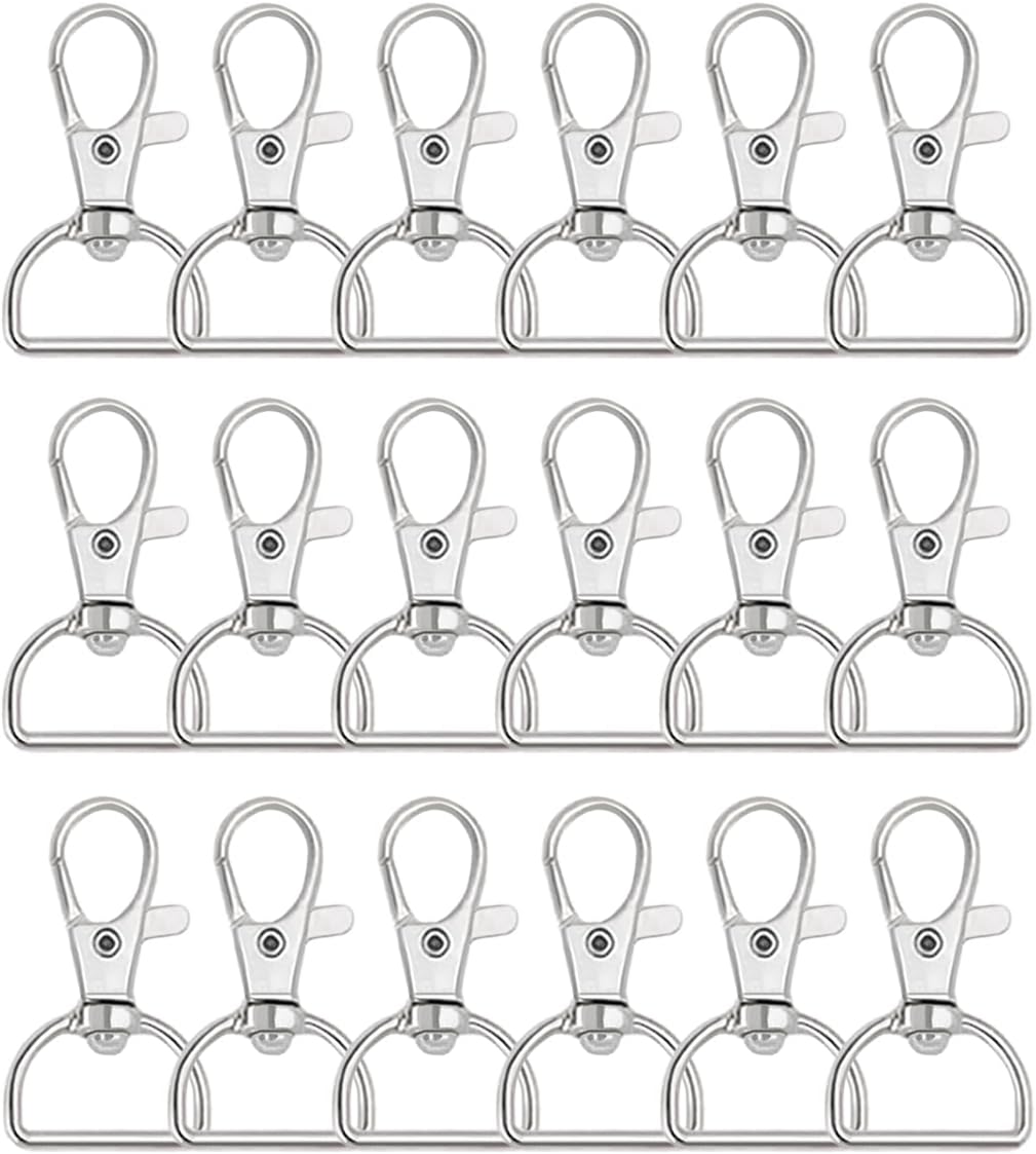 50Pcs Swivel Clasp Hooks D Ring Key Chain Clips, Metal Lobster Claw Clasps Trigger Clip Lanyard Snap Hook for Keychains Making Purse Hardware DIY Crafts 1 Inch Silver