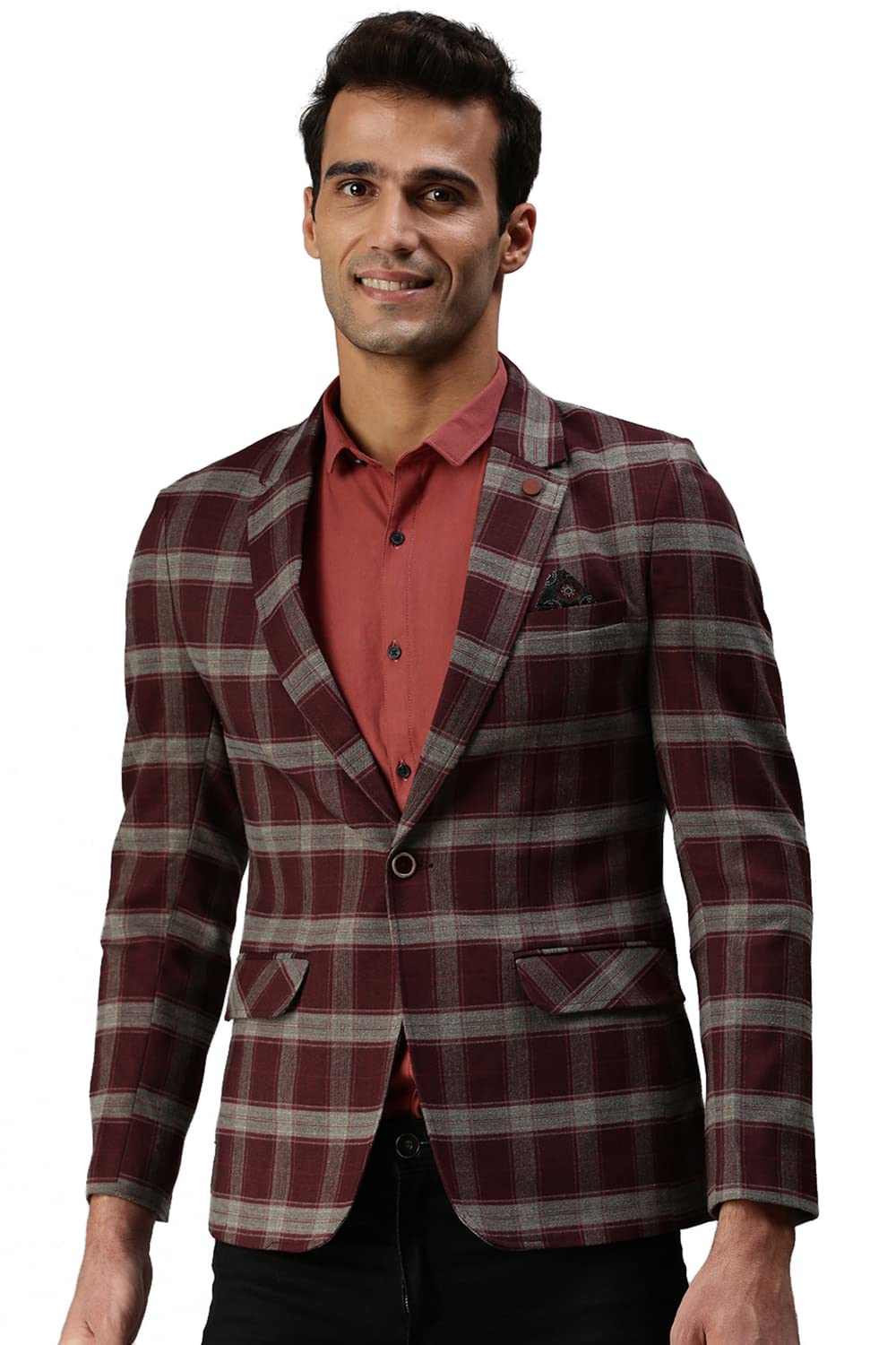 showoffff SHOWOFF Men's Cotton Blend Checked Blazers_LBR2004_Maroon_L-picture-15