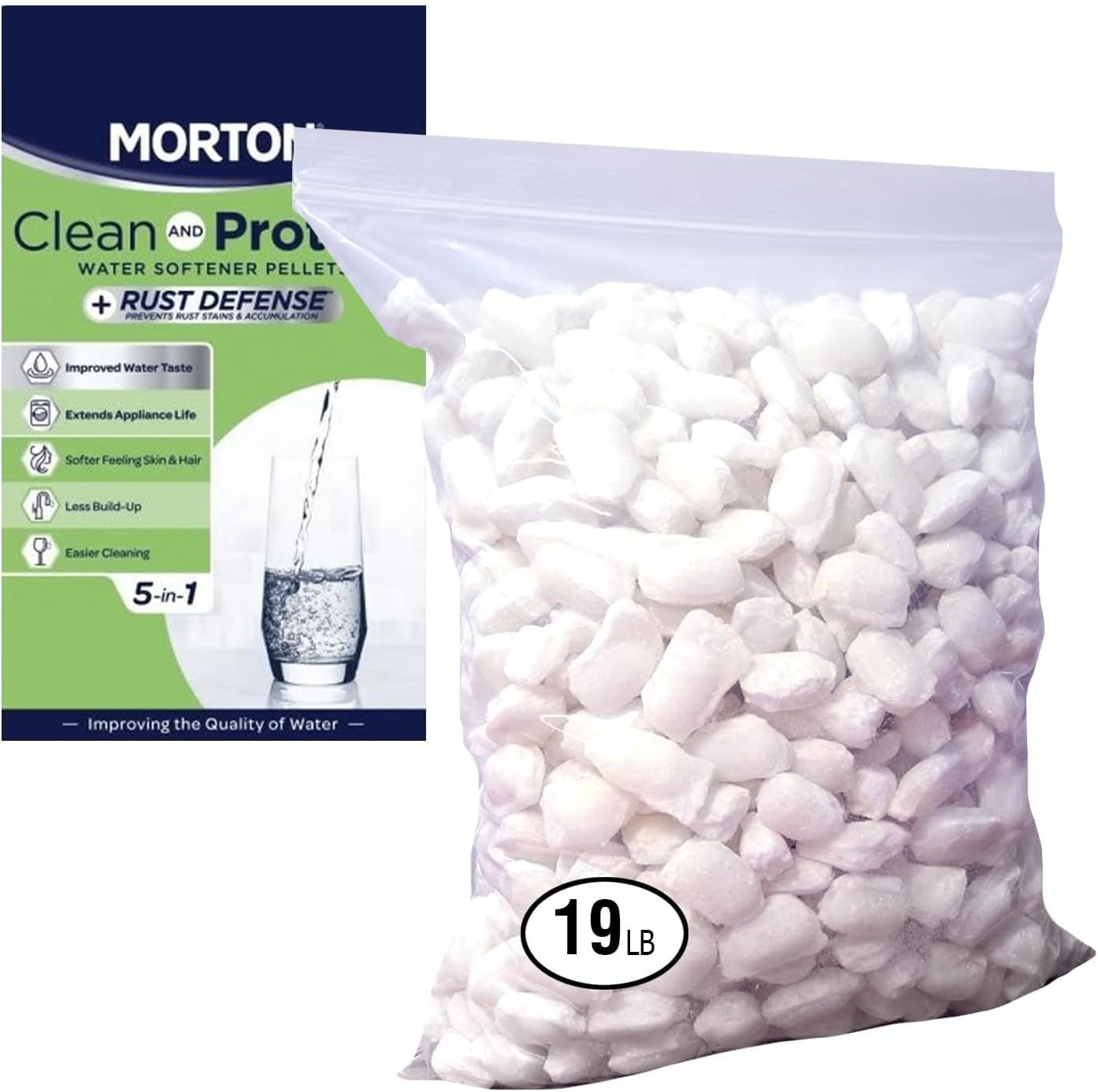 Morton Salt Water Softener Pellets, Rust Defense, Clean & Protect, 19 Lb