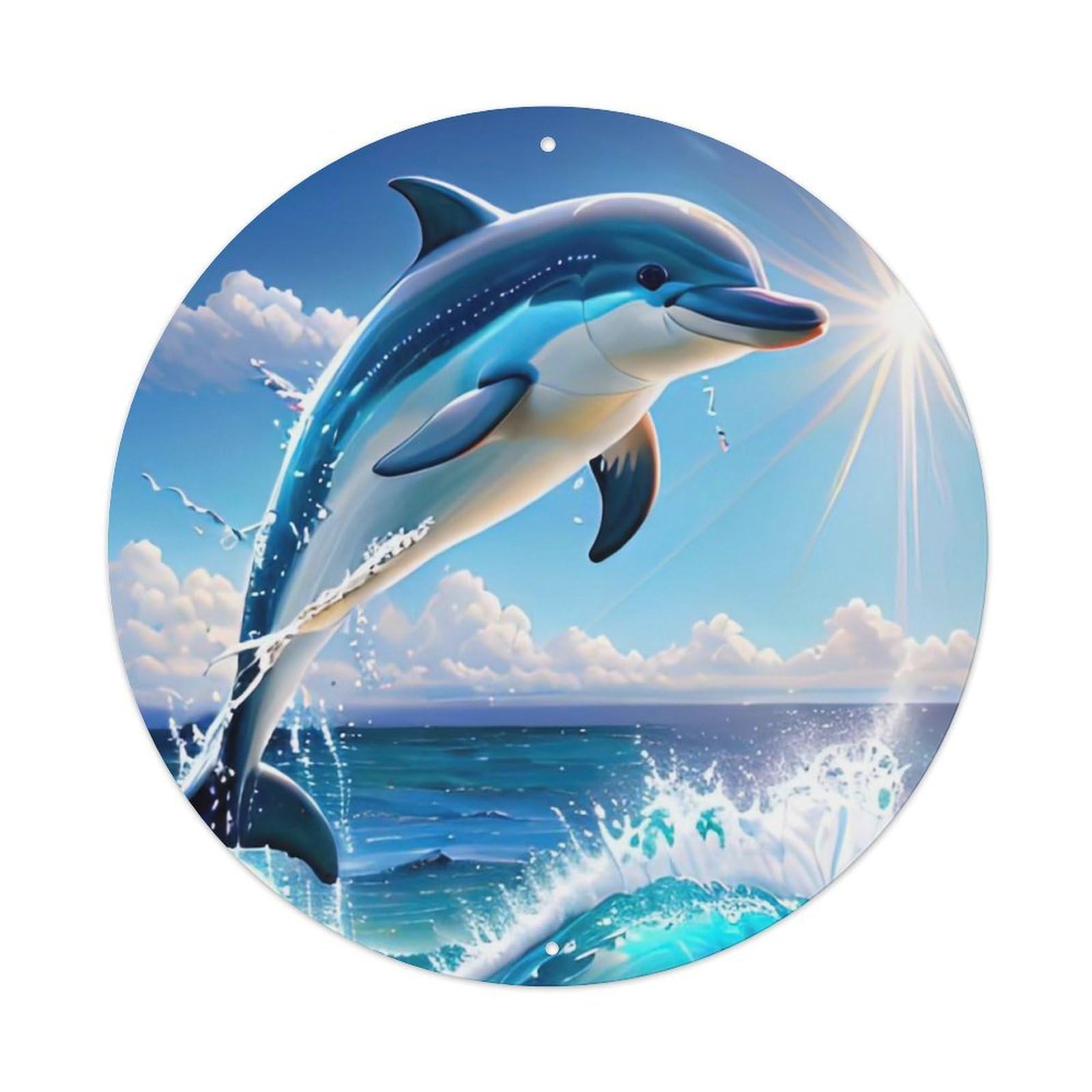 Animals Artwork Dolphins Breaking Out of The Sea Vintage Metal Tin Sign Plaque Wall Decor for Cafe, Club Bar, Office, Garden Metal Poster 8x8Inch