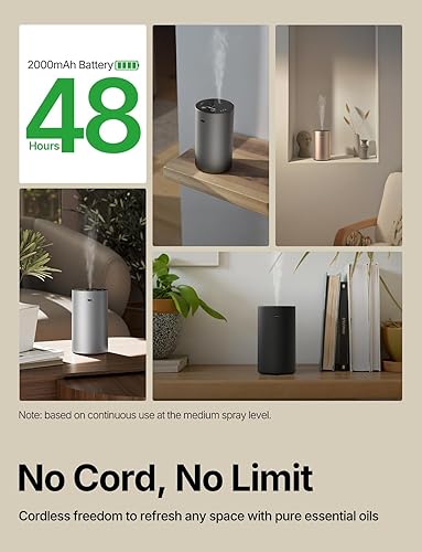 Miniatura 8 de Difusor de aceite esencial sin agua, difusores de aroma recargables con 3 niveles de niebla y temporizadores, difusor de aromaterapia portátil para