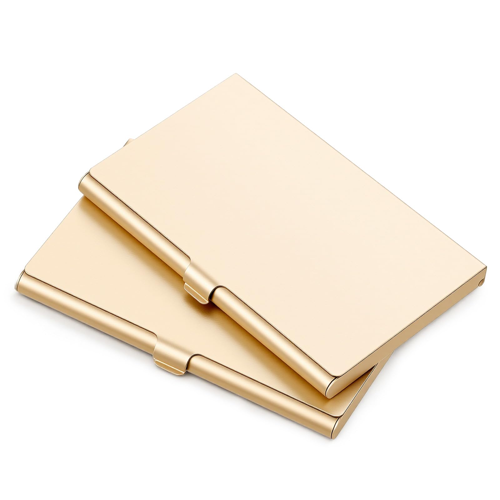 2 Pack Gold Business Card Holders Aluminum Alloy Metal Business Card Case Organizer, Minimalist Slim Flip Cover Professional Name Cards Holder for Men Women Purse Wallet Pocket or Bag Storage