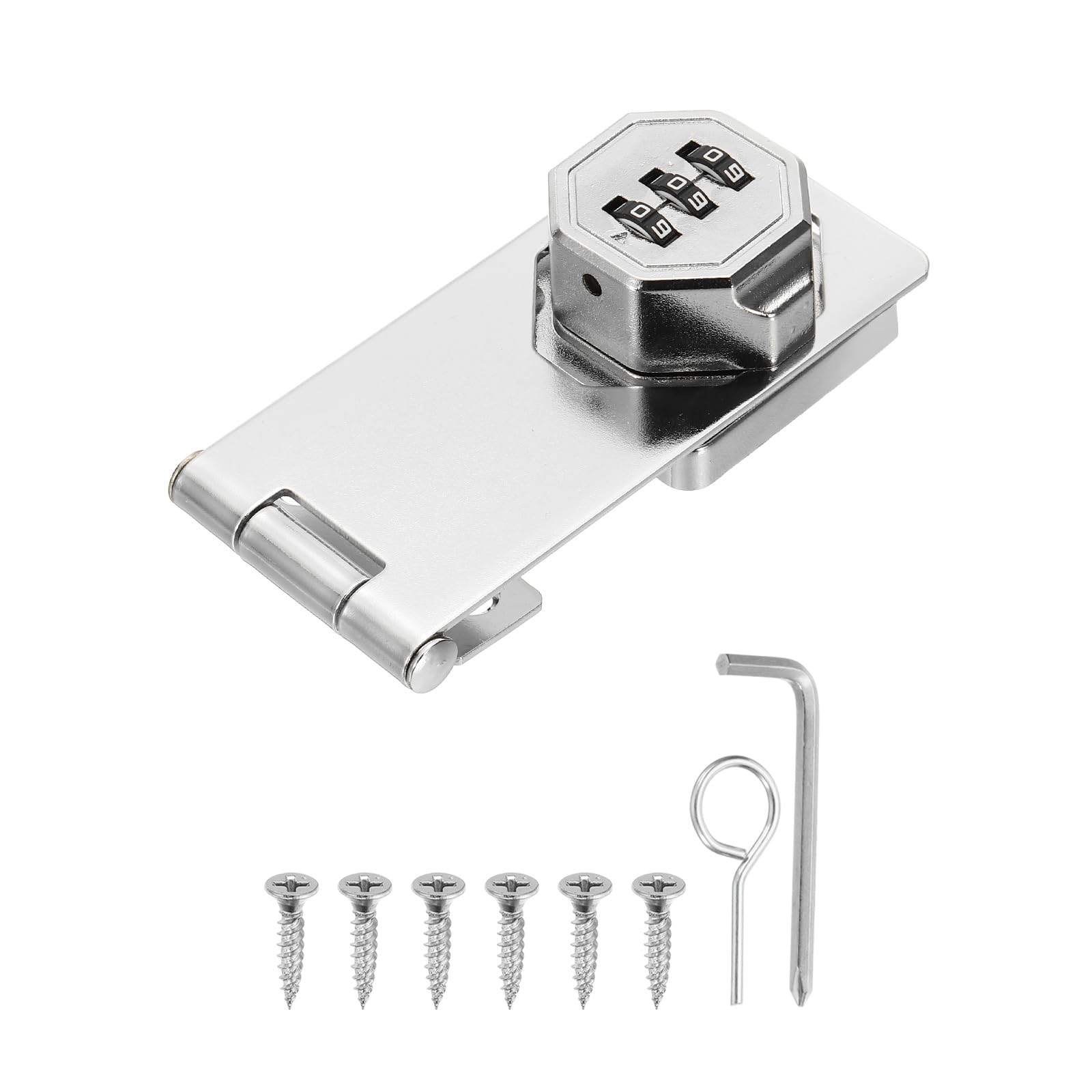 sourcing map Keyless Cabinet Lock with Combination Code - 4 Inch Password Hasp Latch Lock Mechanical Password Rotary Hasp, for Office Filing Cabinets Drawer Closet Cupboard, Silver