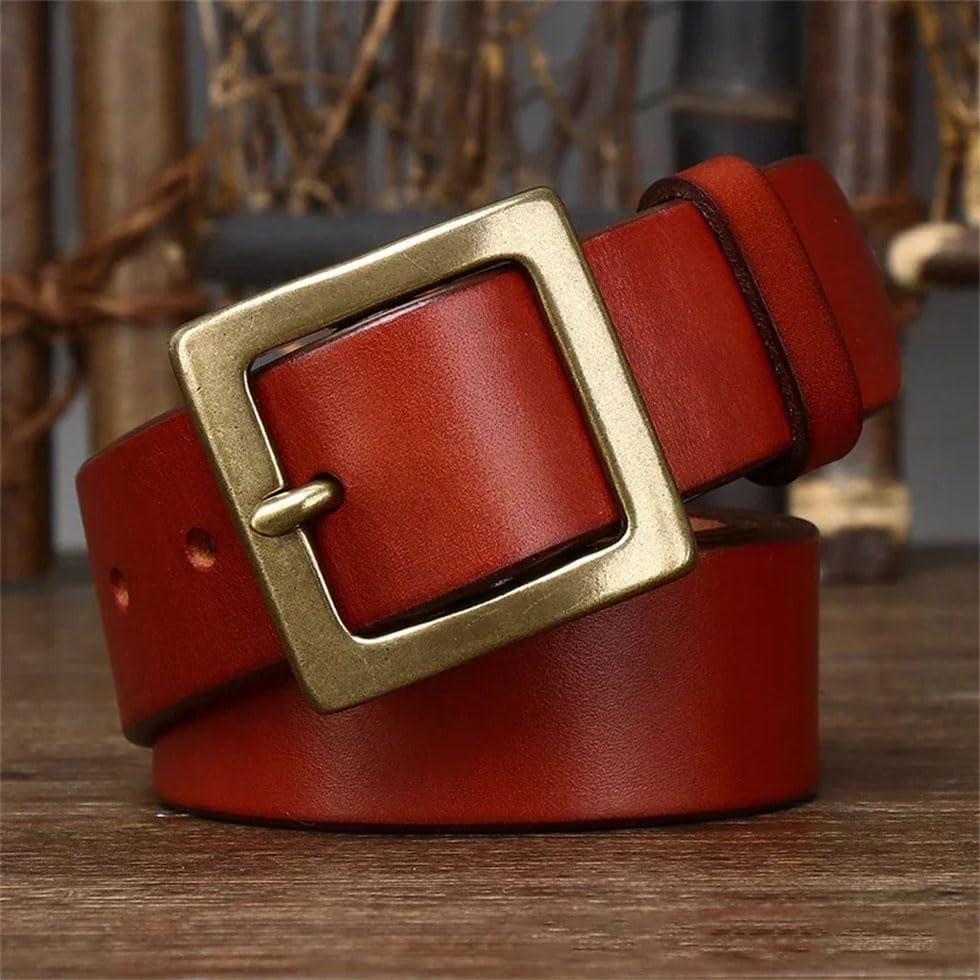Pohullan Men Leather Belt Copper Buckle Belts Solid Casual Outdoor Belt Clothing Accessories2