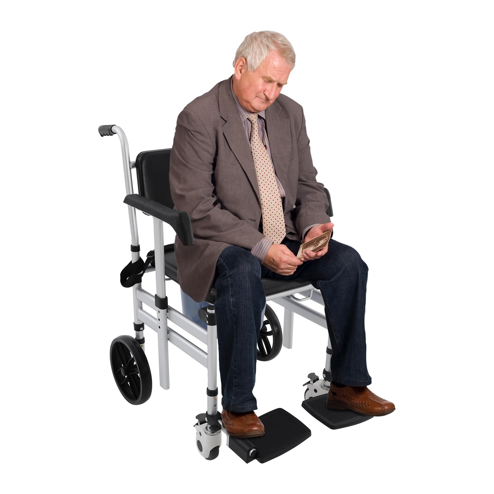 Silla de ducha 3 en 1 de aleación de aluminio, plegable, altura ajustable 46-54 cm, capacidad de carga de 150 kg, ruedas con frenos, para personas mayores, embarazadas y discapacitados