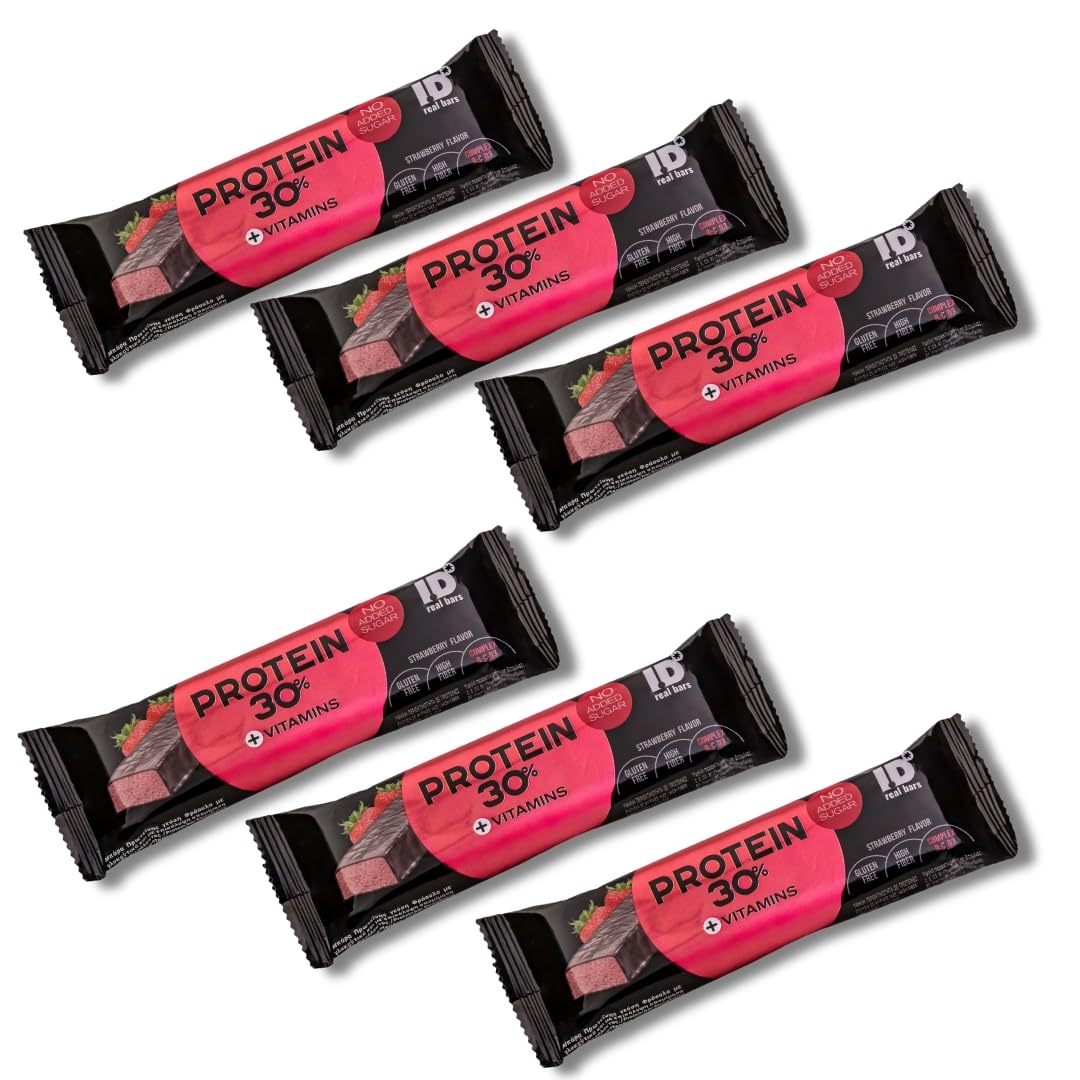 ID Bars Erdbeer-Milchschokolade | Vitaminriegel & Proteinriegel Glutenfrei | Mit 30% Protein & Vitaminen | 6 x 60 g
