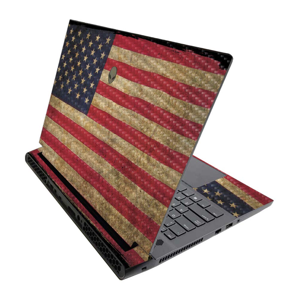 MightySkins Carbon Fiber Skin for Alienware M17 R3 (2020) & M17 R4 (2021) - Vintage Flag | Durable Textured Carbon Fiber Finish | Easy to Apply and Change Style | Made in The USA