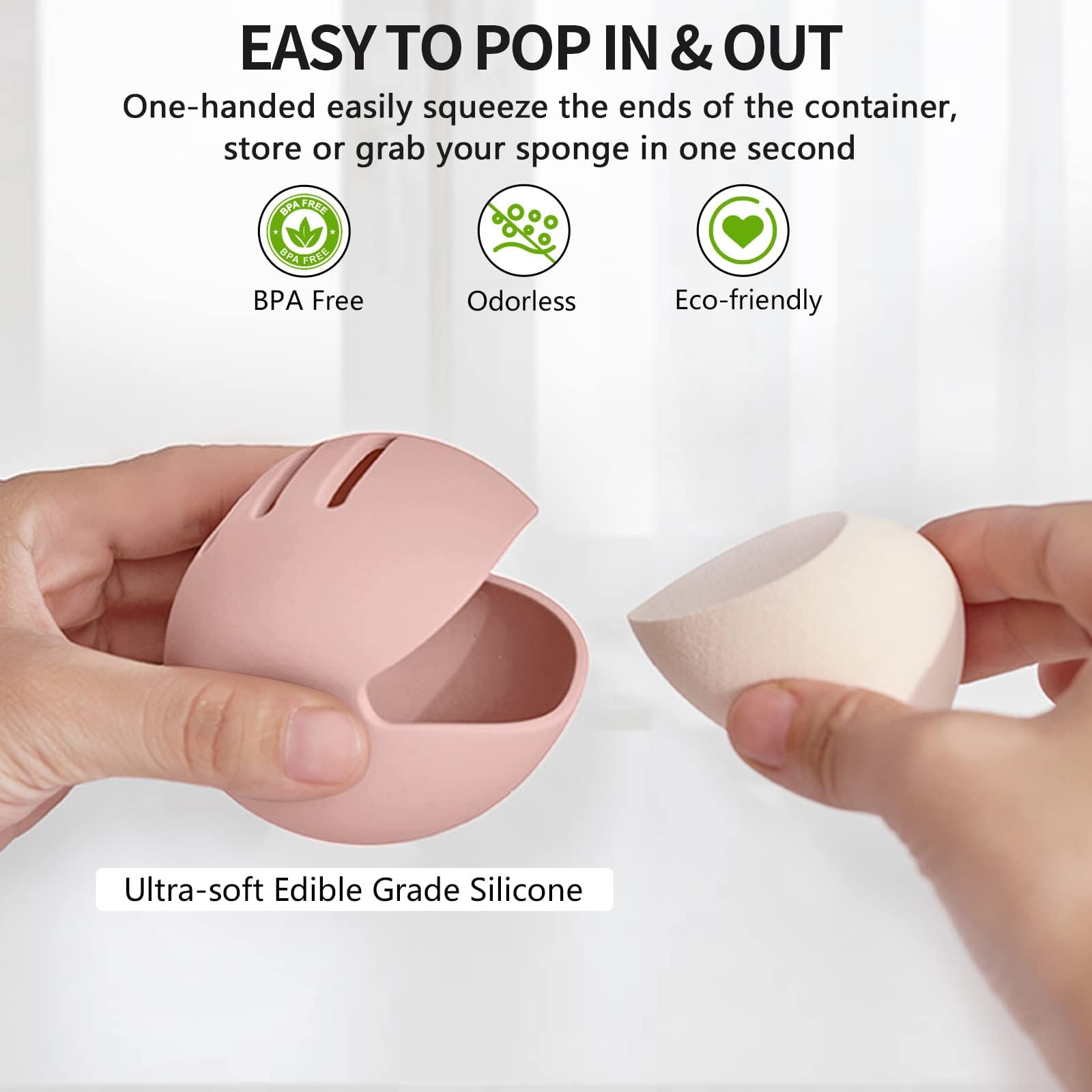 Fauxomor 2 Pcs Makeup Sponge Holder,Double-Sided Breathable Silicone Beauty Blender Holder for Travel or Daily,Shatterproof Make-up Travel Case Quick Drying Easy to Carry,Grey+Pink