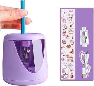 Electric Pencil Sharpener - AZLNRMU Cute Design Pencil Sharpener with Pencil Saver Suitable for Colored Pencils(6-8.5mm), Blade to Fast Sharpen, Gift for Students/Primary School/Office (Purple)