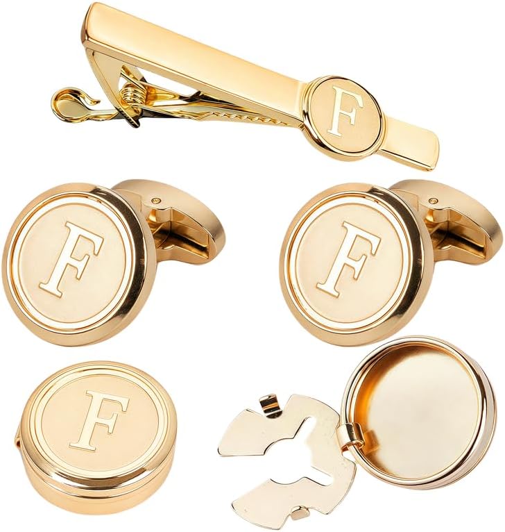 Cufflinks necktie Clip for men Initial cufflinks tie clips and shirts button covers Set Gold or silver