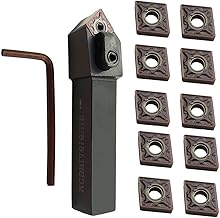 Oniissy MCSNL1616H12 Lathe Tool Holder with 10 Pcs CNMG120408 Carbide Turning Inserts for Steel and Stainless Steel Machining, 16mm Shank Diameter, 45° Profile Angle