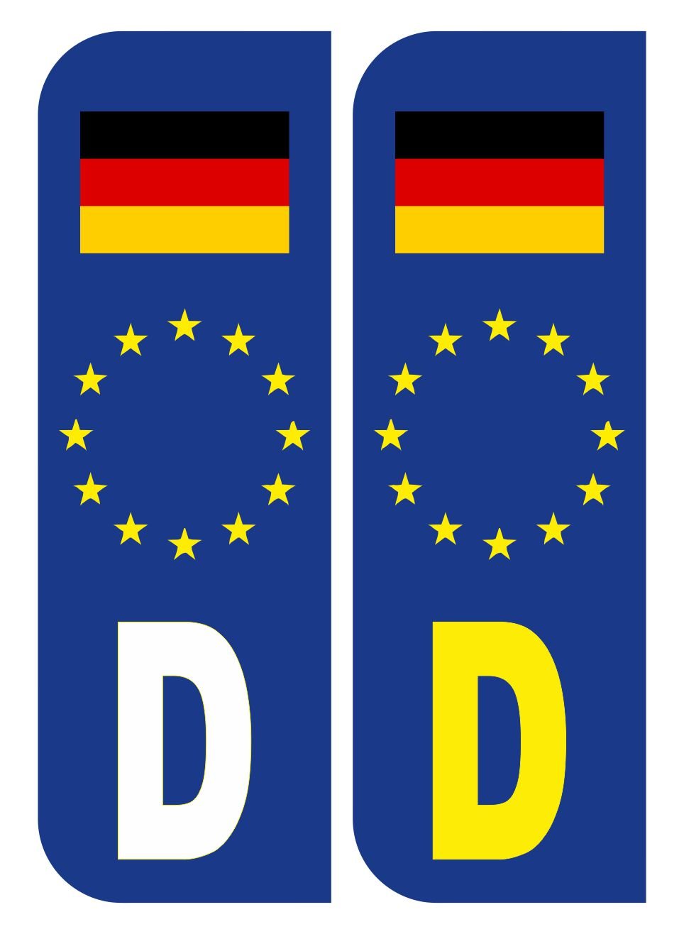 Pack of Two D German with Flag Euro Car Number Plate Stickers 104mm by 35mm