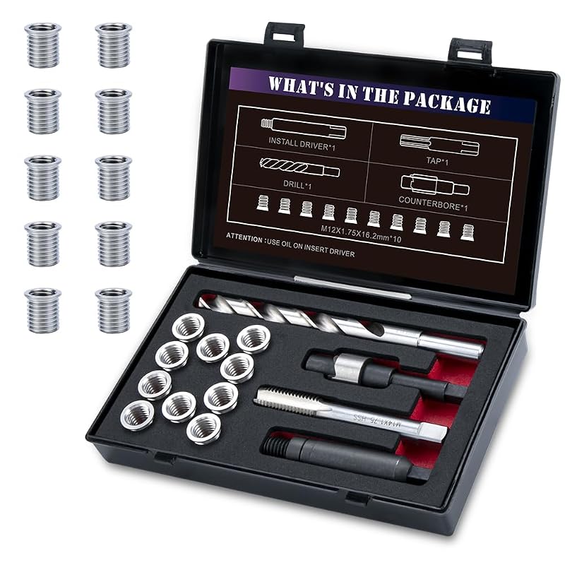 Kit de Reparo de Rosca M12x1,75 com Insertos Sólidos de Aço Inoxidável 304, 16,2 mm, SENNMONN, 10 peças