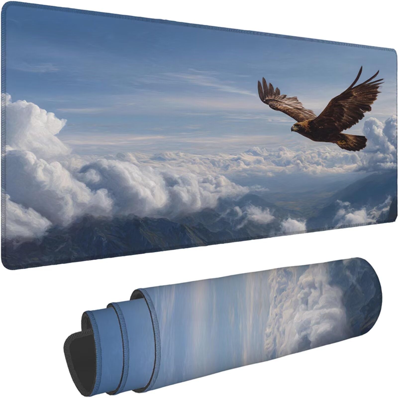 Gamingowa podkładka pod mysz 1200 x 600 x 3 mm, XXL, wodoszczelna, odporna na ścieranie, z przyszytymi krawędziami, podkładka na biurko, poprawia prędkość i precyzję pod laptopa, komputer, wzór orła