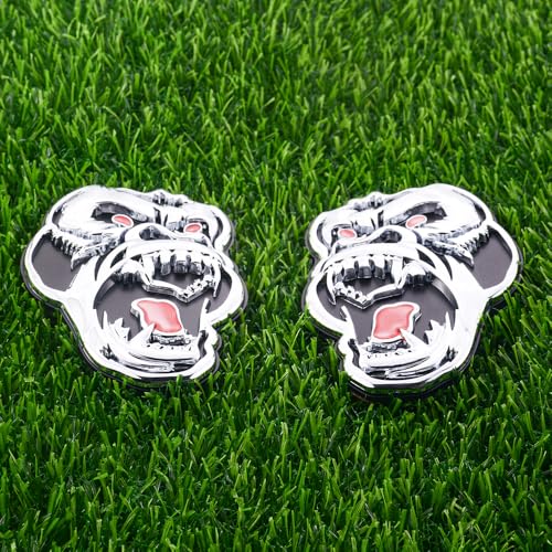 Image of Pair Set Angry Gorilla Ape Emblems 3D Badge Decal Sticker Fit for Universal Car Truck Motorcycles (Silver Red)