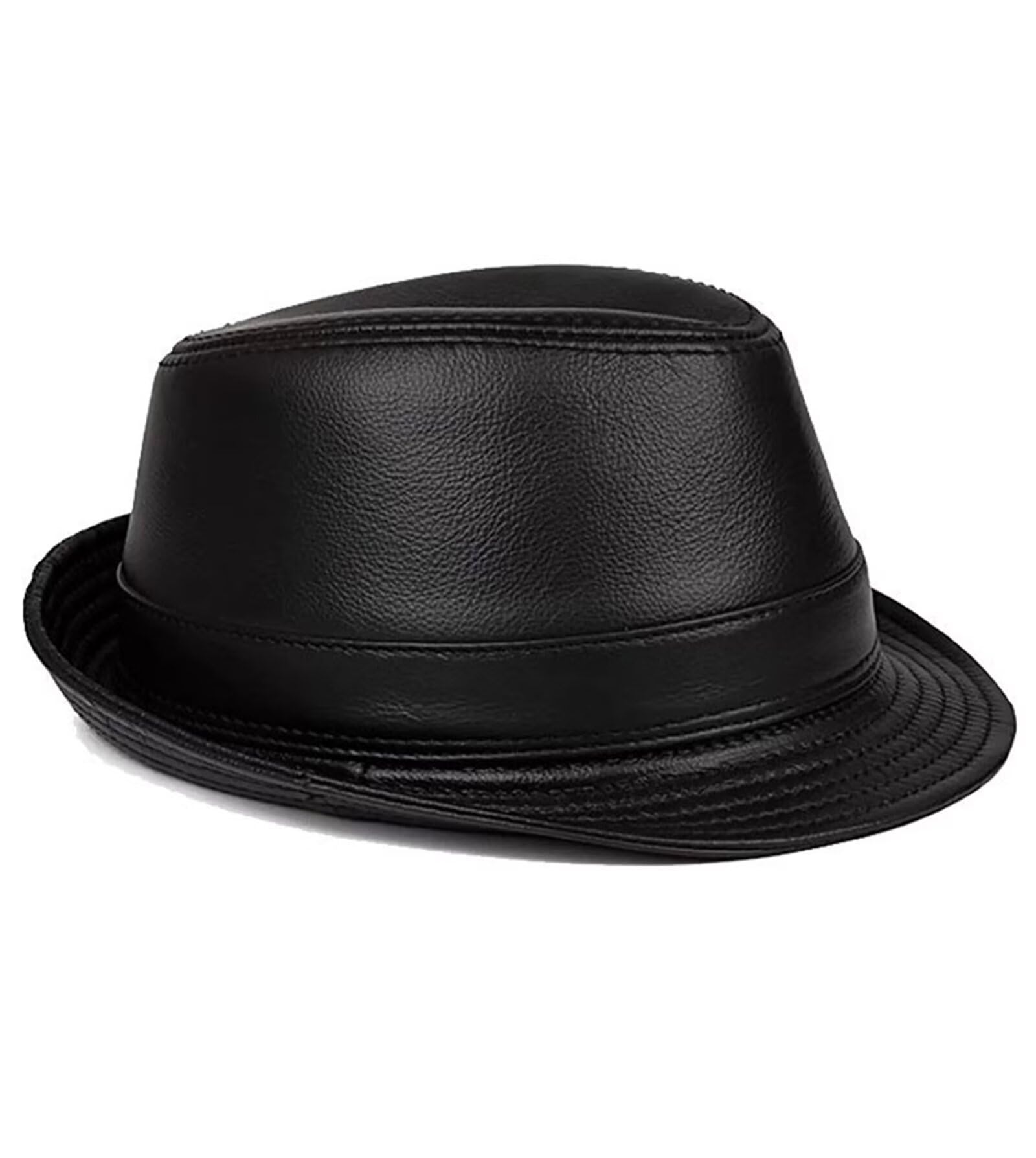 HNVAVQ Cappello Fedora in Pelle per Uomo Donna Cappello Jazz Vintage Cappello Trilby Cappello Panama Unisex Cappello da Chiesa
