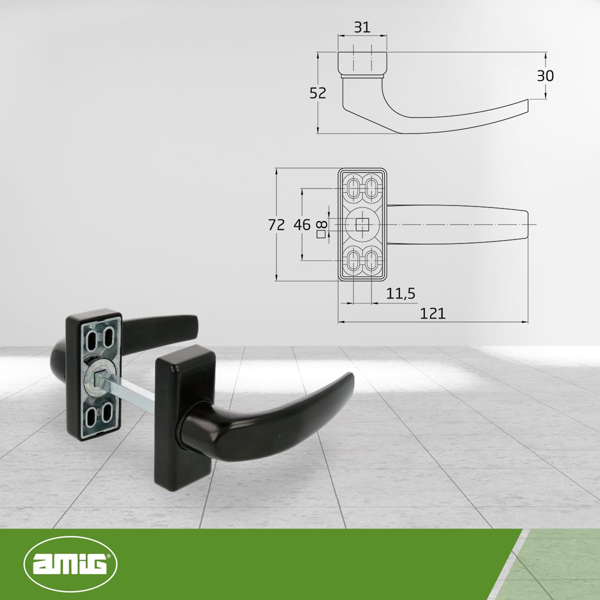Amig 19237 - Handle PUE.Delta al.lac.Black jgo, Schwarz, 121 x 72 mm - Image 3