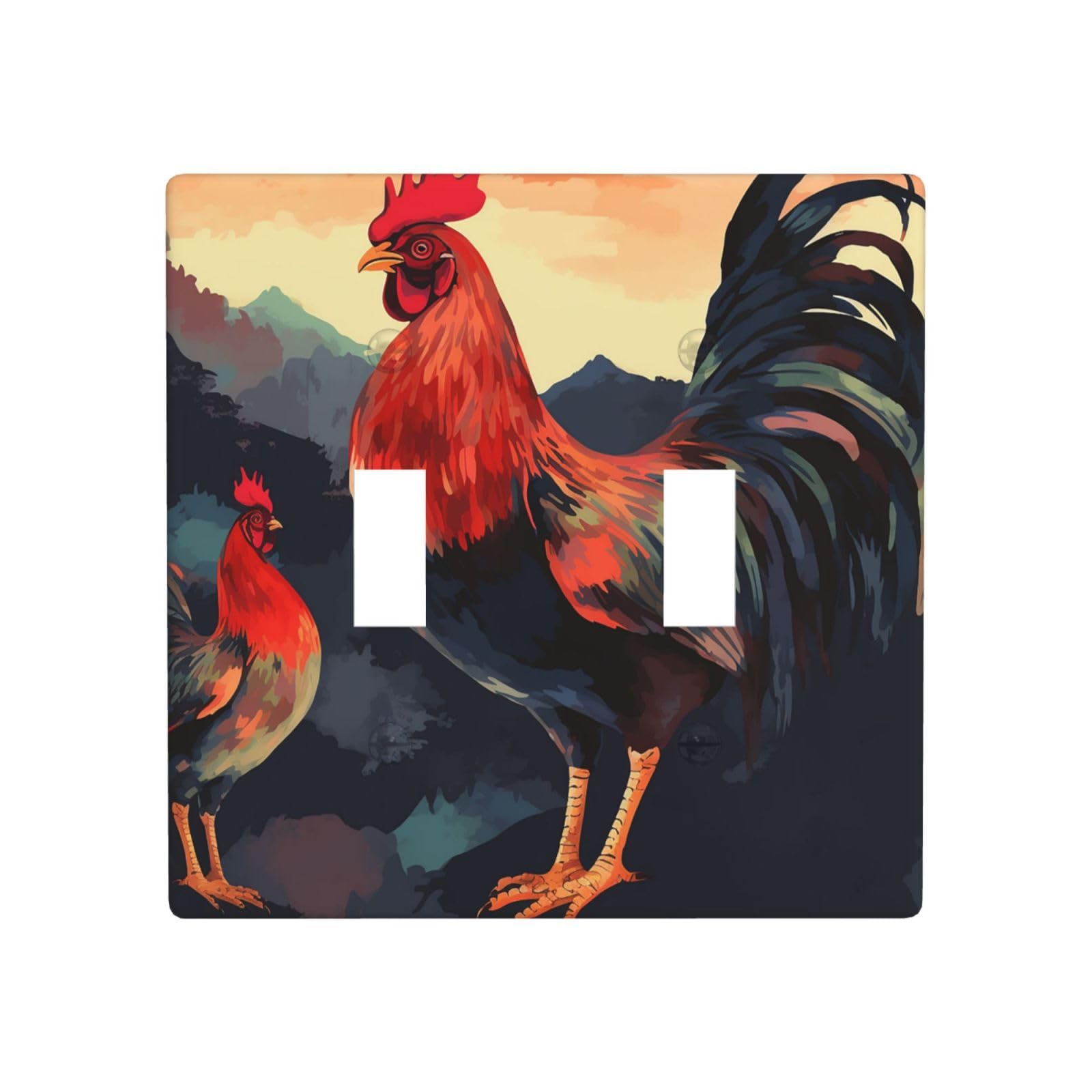 Aceprints Rooster Beautiful Art 2 Gang Double Toggle Wall Plates, Unbreakable Decorative Duplex Light Switch Plate Covers Electrical Switchplate Cover Faceplate For Bathroom Kitchen Decor