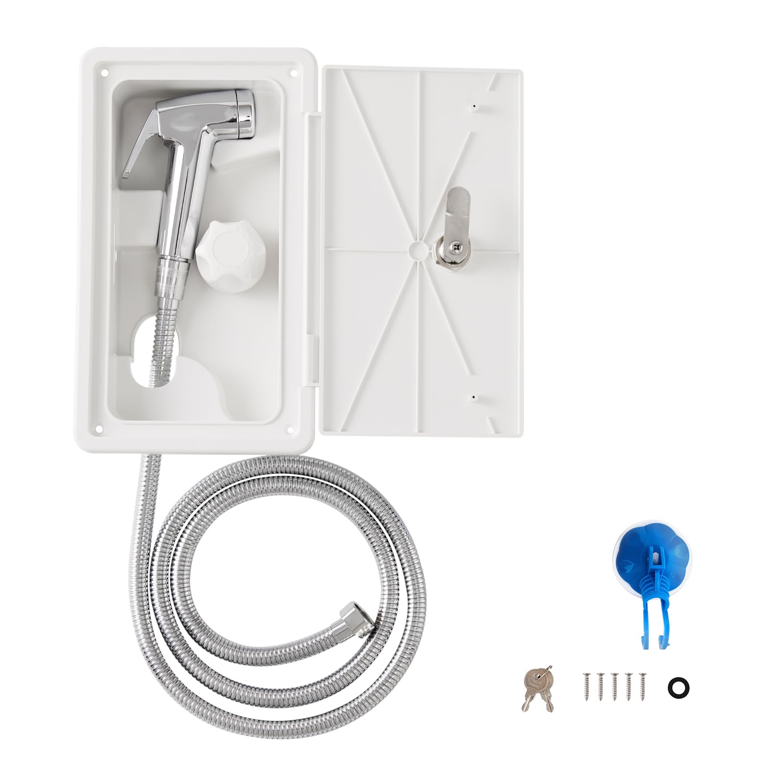 Portable, Durable, Waterproof RV Exterior Shower Box Kit - All-Metal, Adjustable, Quick Connect, Leak-Proof, Weather-Resistant RV Outdoor Shower - High-Pressure RV Shower Faucet (White)