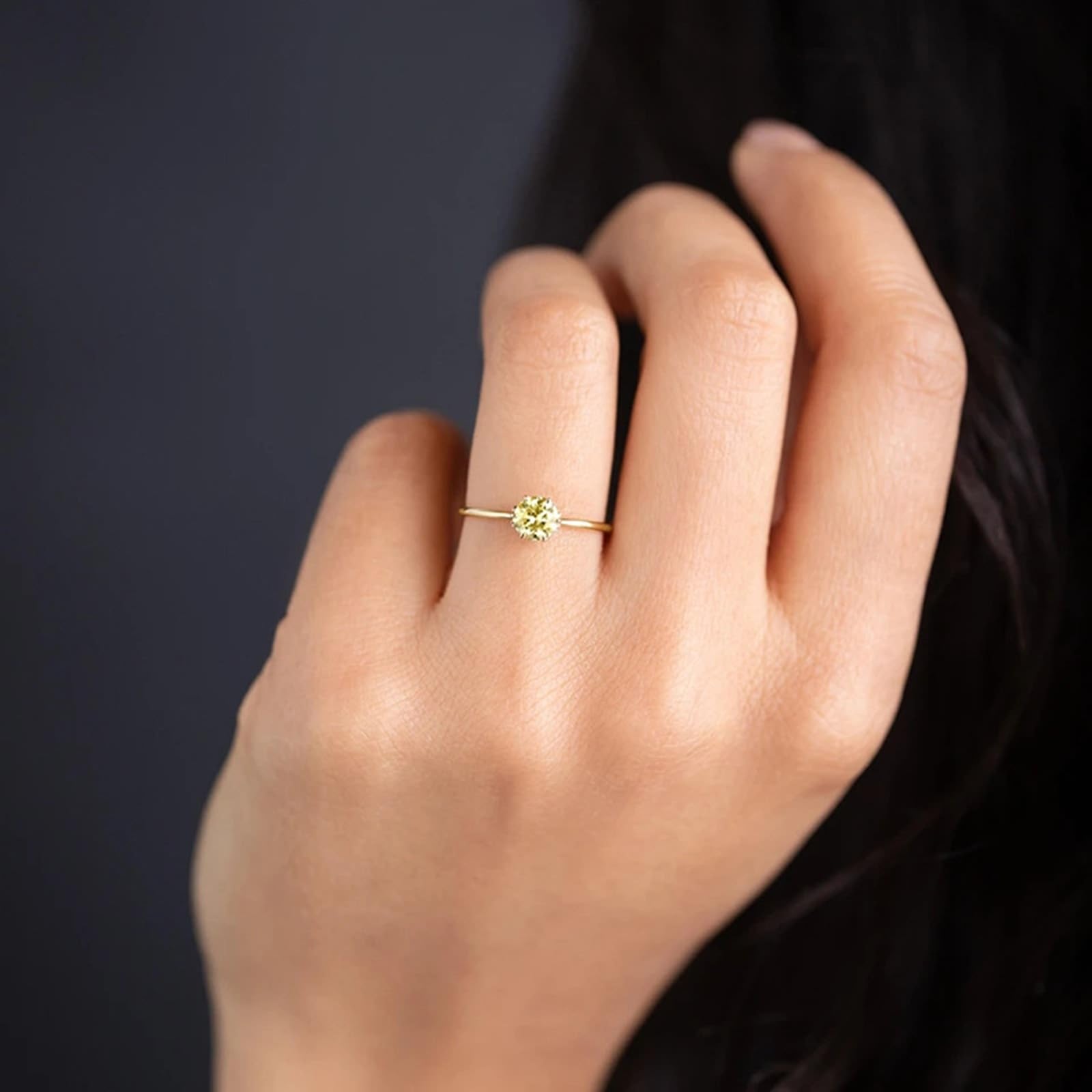 Fedi nuziali in oro giallo 14 carati citrino, anello solitario da donna moissanite misura 18 (18,5)