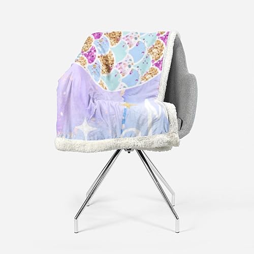 Miniatura 2 de AILONEN Manta de forro polar Sherpa con cola de sirena para niños y niñas, manta de vellón brillante con escamas de cola de sirena, manta de vellón