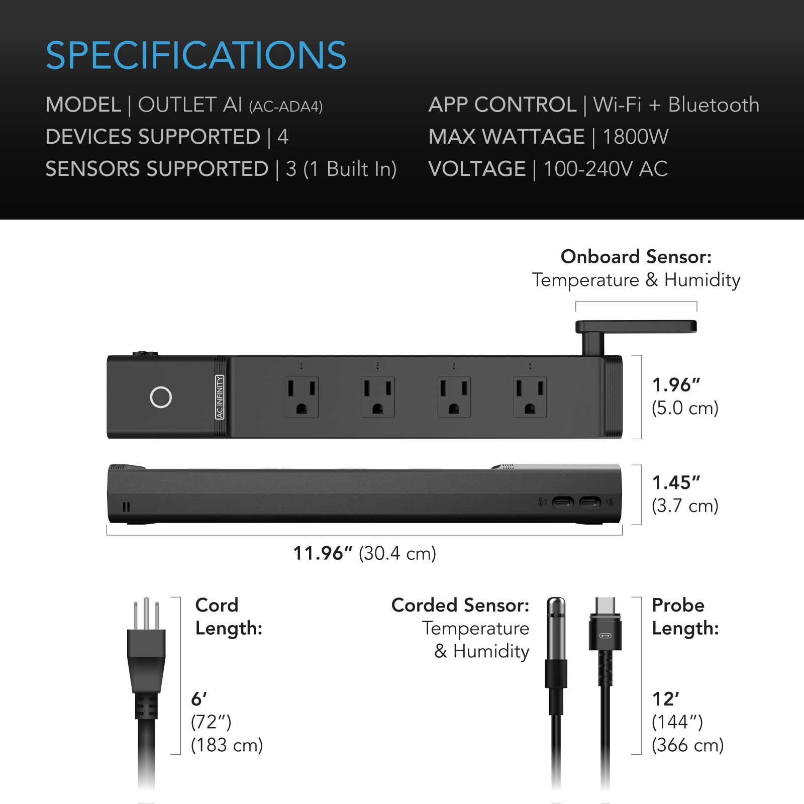 AC Infinity Outlet AI, Environment Controller, Smart WiFi Power Strip, Dual-Zone Temperature Humidity, Individual Control 4 Plugs, AI Targeting, Thermostat Greenhouse Aquarium Terrarium Home, 1800W - image 7