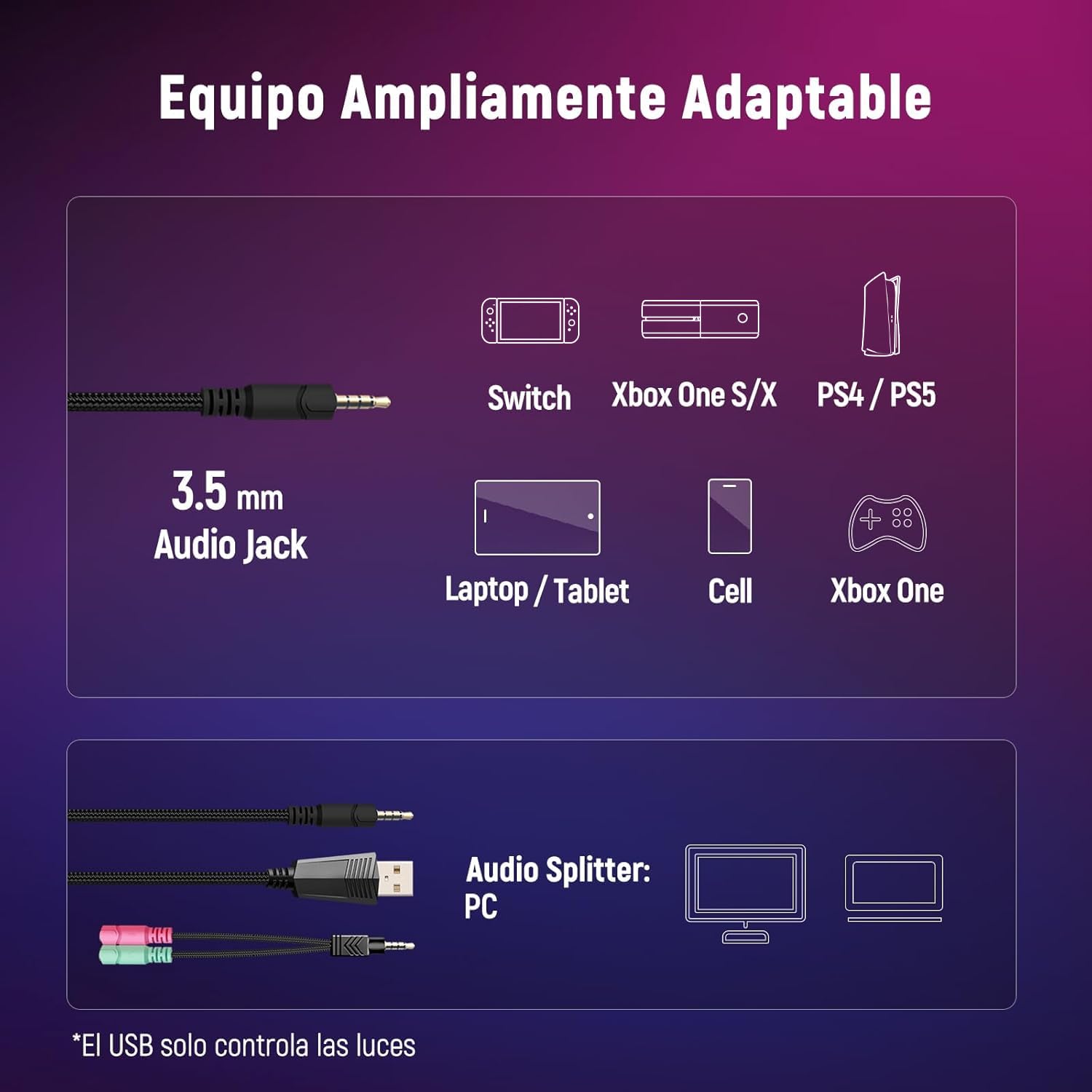 Ozeino Cascos Gaming, Auriculares Gaming con Micrófono Rotatorio, Luz RGB, Premium Stereo, Orejeras Ligero Cómodo, para Ps4 Ps5 Xbox PC Switch Tableta Laptop