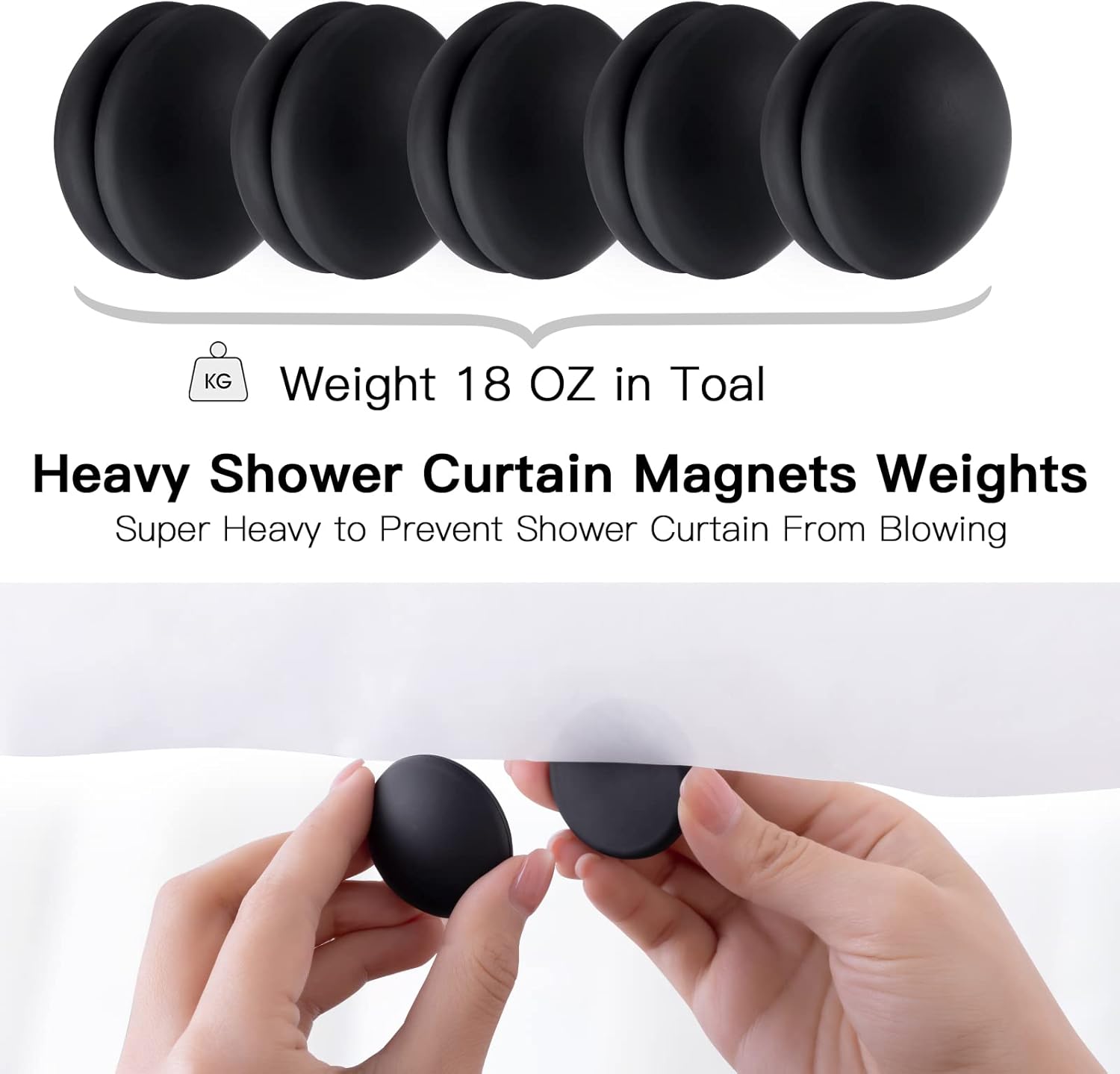 Silicone Encased Shower Curtain Weights, Strong Magnetic No-Rust Curtain Weights for Shower, Window, Outdoor, and Tablecloth - Prevents Blowing and Clanging (10 Pairs, Black)