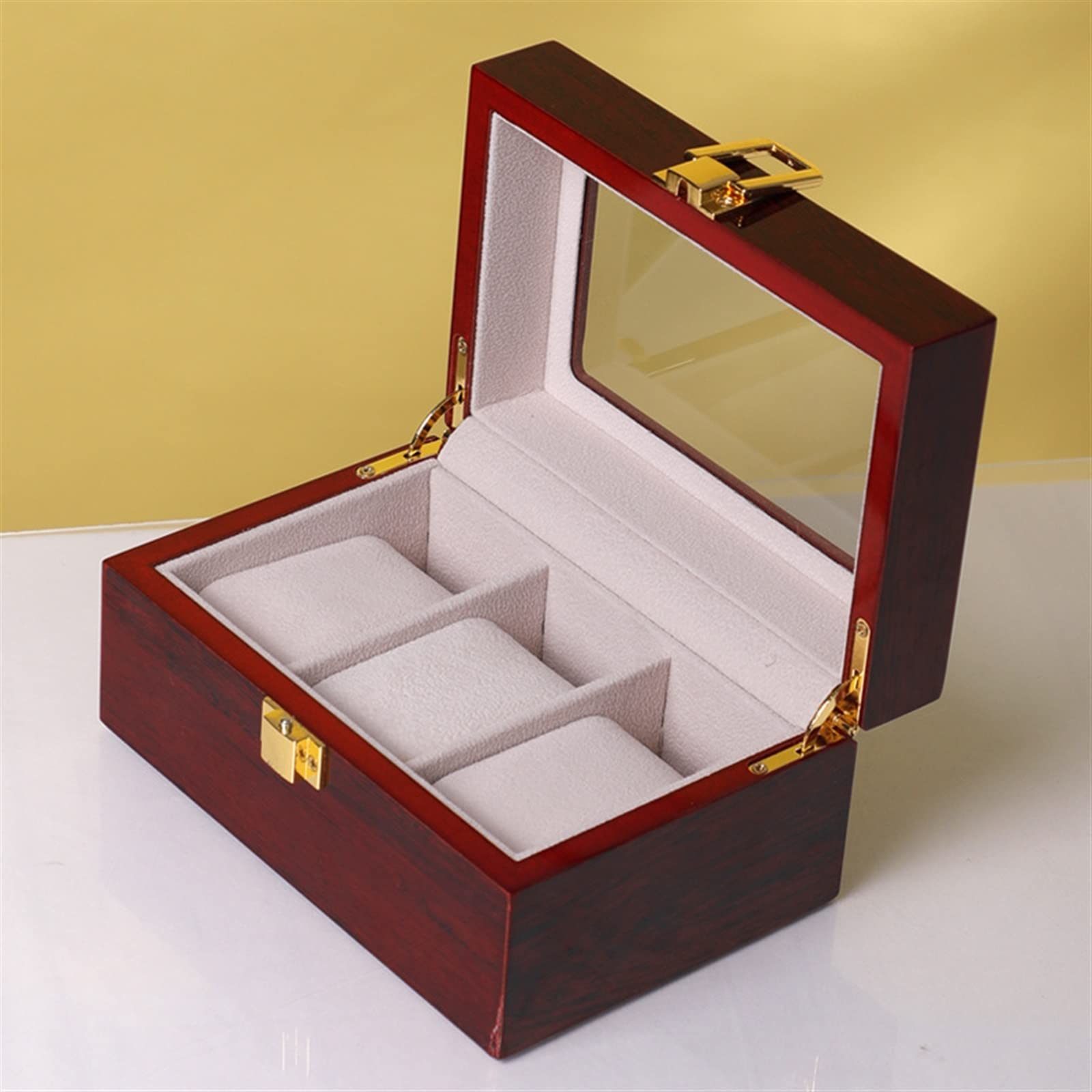 3 Slot Scatola di Legno Scatola Porta Orologi organizzatore for Uomo Laccato Orologio da Uomo Macchina Regalo Quarzo Rosso Scatola di immagazzinaggio Regalo di Compleanno