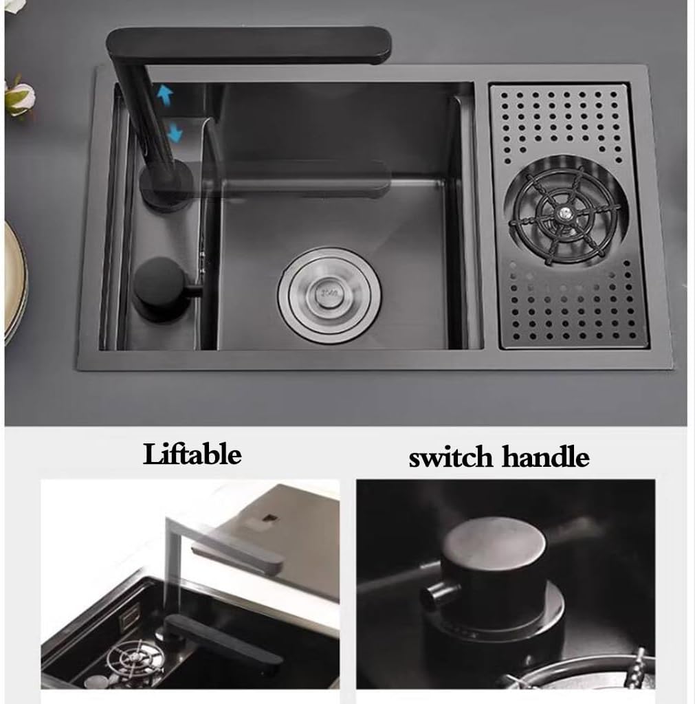 ZR98US Compact Stainless Steel Sink with Integrated Glass Washer - Space-Saving for Coffee Shops, Restaurants and