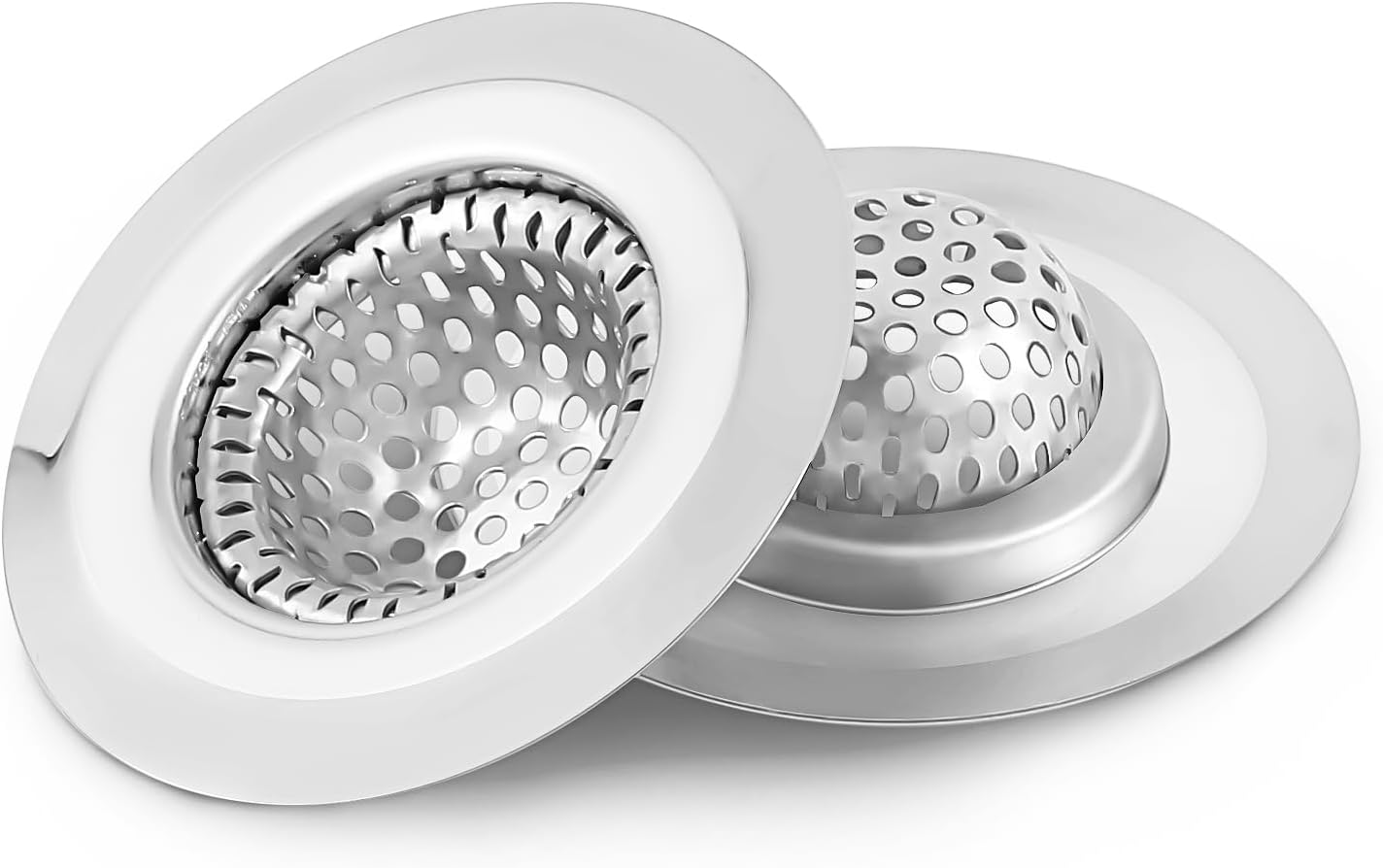 CORNERJOY 2PCS Bathroom Sink Drain Strainer Cover - 2.19 inch Shower Drain Hair Catcher, Stainless Steel Sink Strainer Filter Basket for Wash Basin Sink, Utility, Slop, Laundry, RV and Lavatory