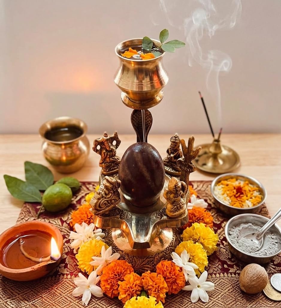ANI DIVINE Shiv Parivar Murti Narmadeshwar Shivling with Kartikeya Parvati Ganesh Nandi on Heavy Brass Stand for Home Temple, Puja, Mahashivratri, Saawan Rituals-image-34