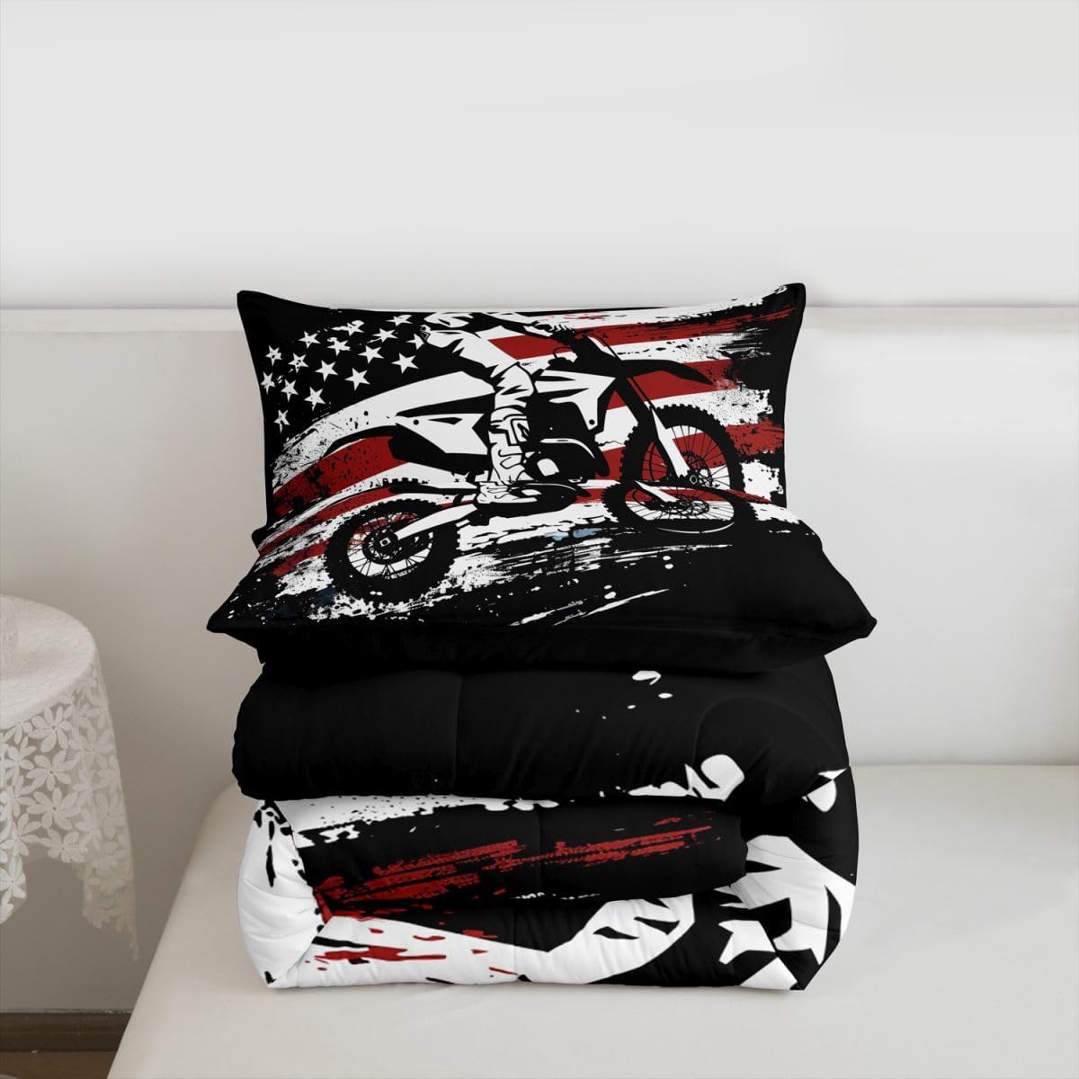 Feelyou Dirt Bike Comforter Set Twin Size Splatter Print Bedding Set for Kids Boys Girls Off-Road Racing Duvet Quilt Outdoor Sports Bedroom Decor Motocross Rider Microfiber 2 Pcs with 1 Pillow Cases