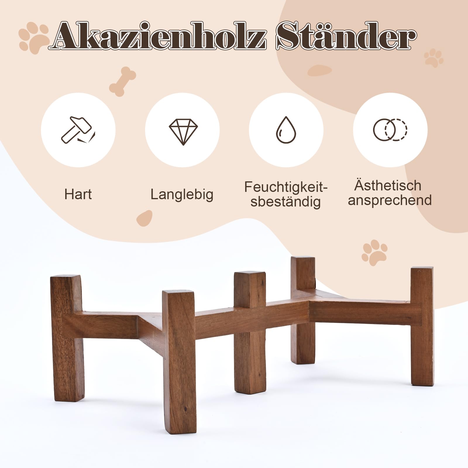 SPUNKYJUNKY Hundenapf Keramik Doppel Hund Futternapf Erhöhte Napf mit Akazienholz Ständer für Katzen und Hunde(400ml, Grau)